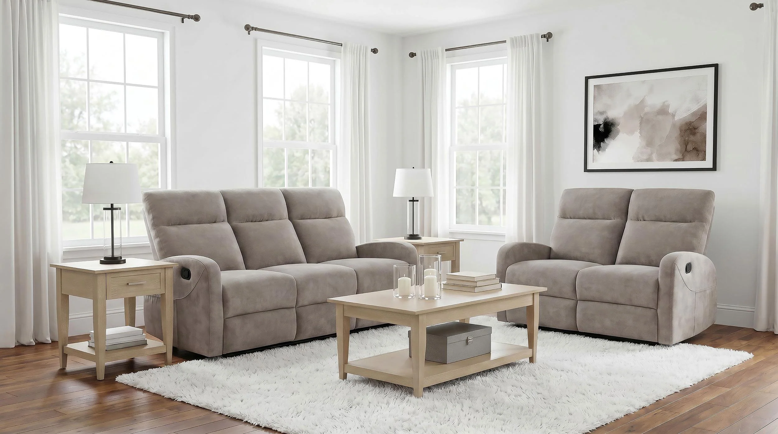 Hamilton 2-piece Chenille Manual Reclining Sofa Set Sand - Image 2