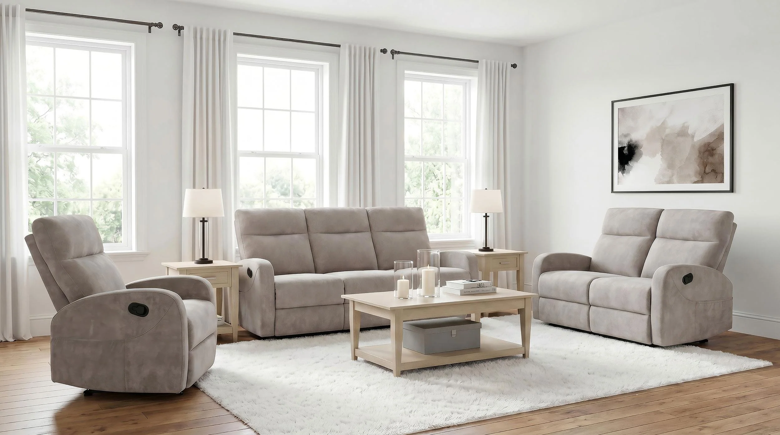 Hamilton 3-piece Chenille Manual Reclining Sofa Set Sand - Image 2