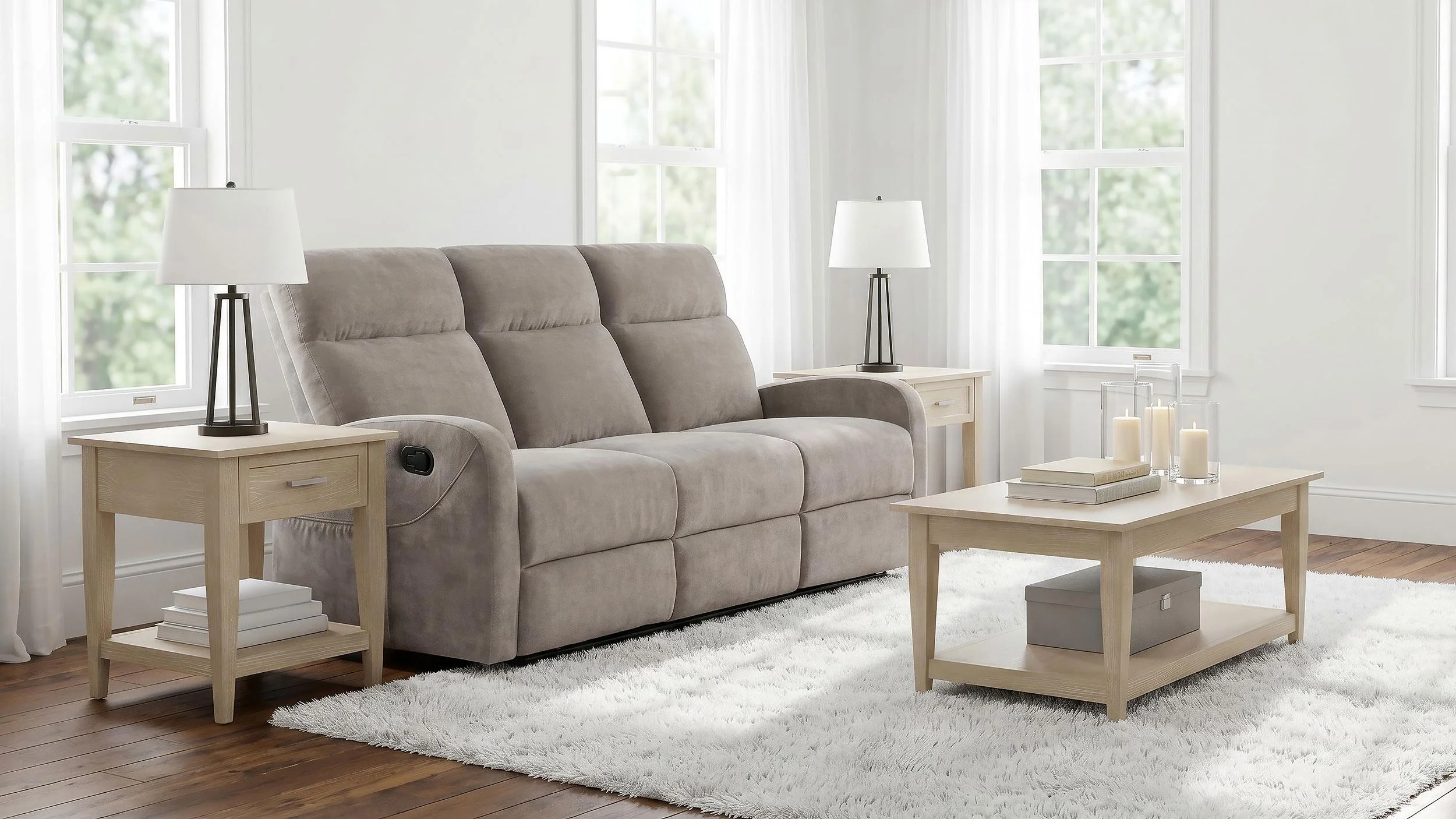 Hamilton Chenille Upholstered Manual Reclining Sofa Sand - Image 2