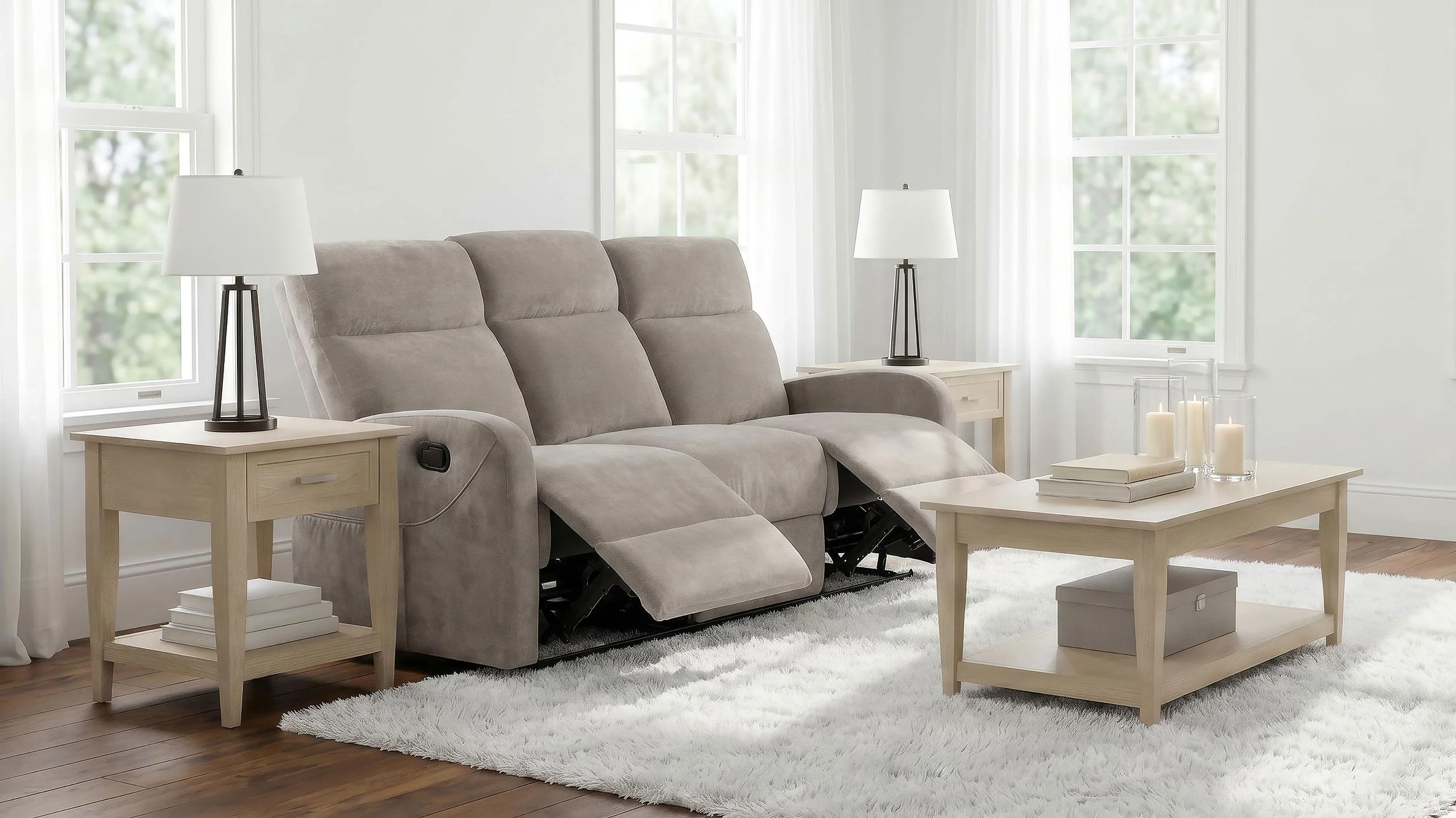 Hamilton Chenille Upholstered Manual Reclining Sofa Sand - Image 3