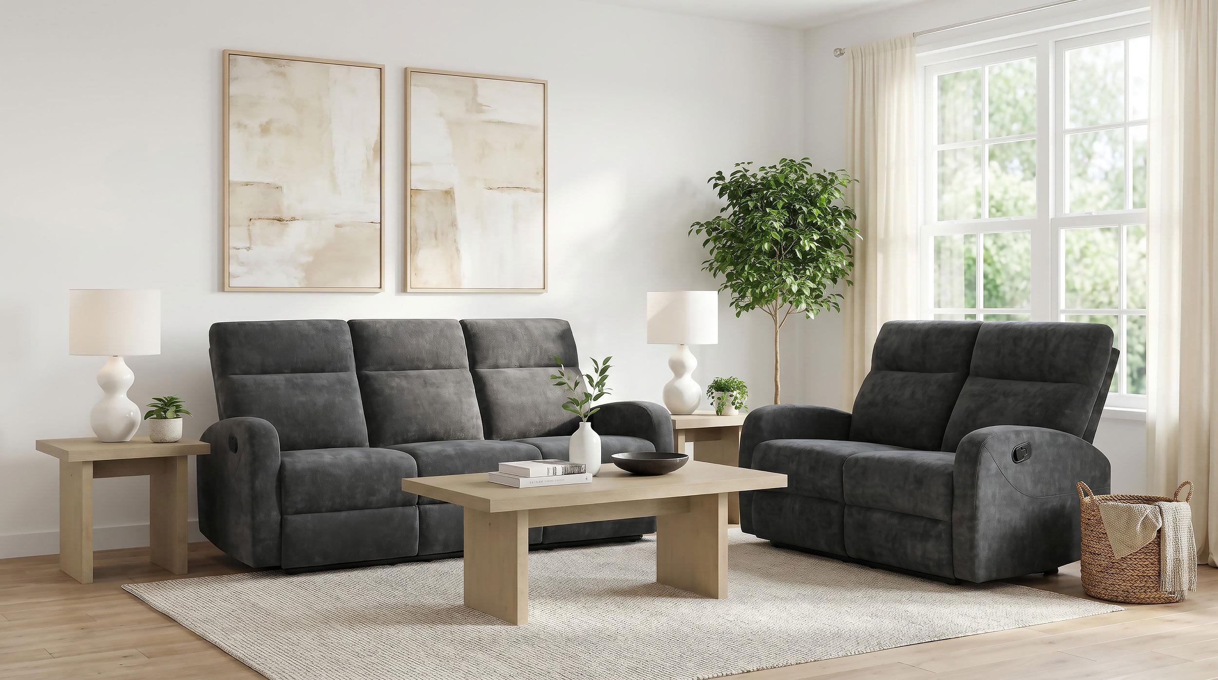 Hamilton 2-piece Chenille Manual Reclining Sofa Set Charcoal Grey - Image 2