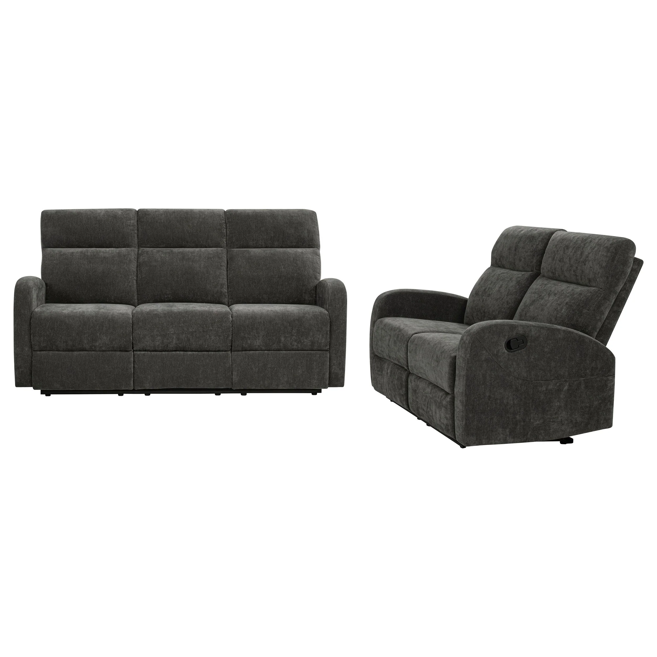 Hamilton 2-piece Chenille Manual Reclining Sofa Set Charcoal Grey - Image 3