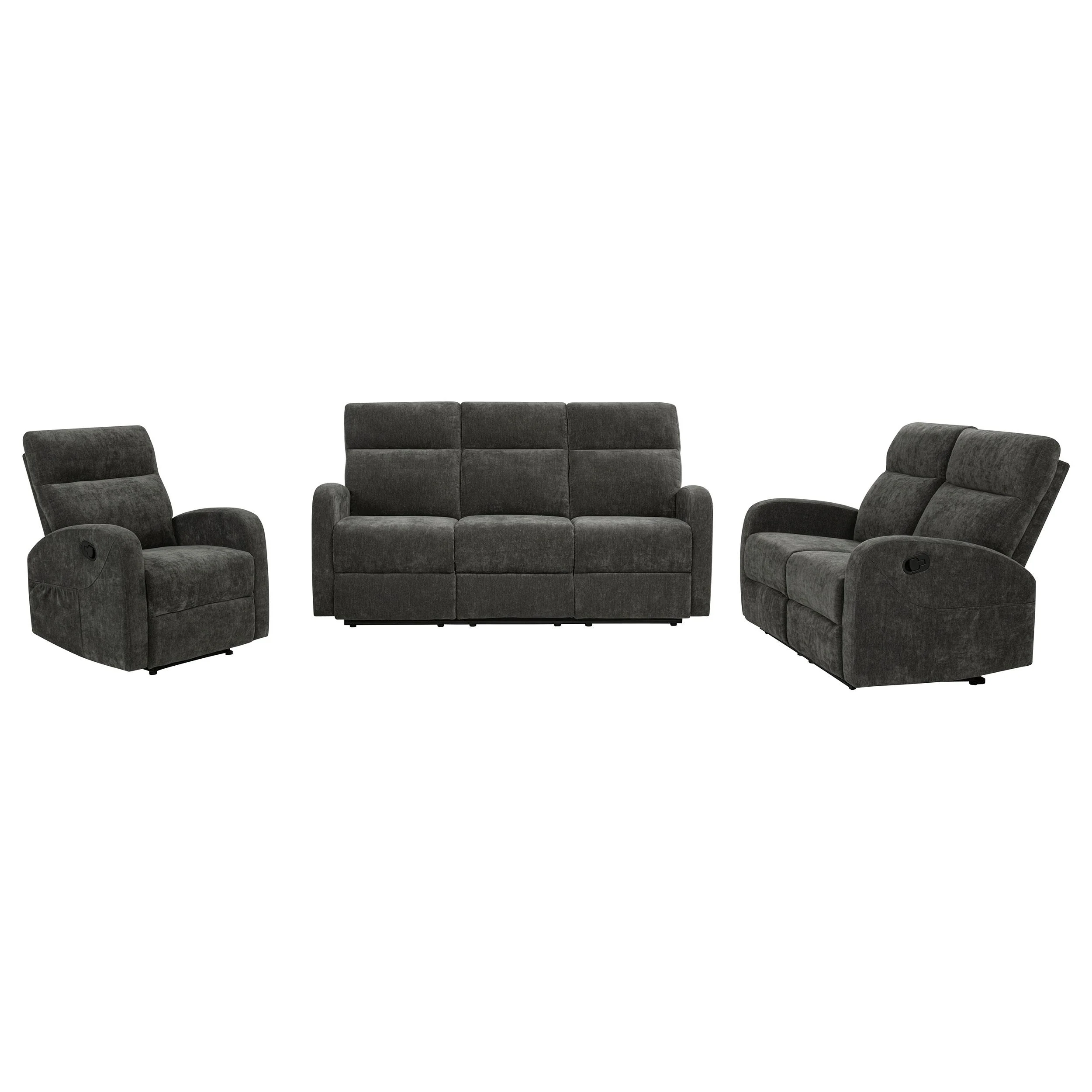 Hamilton 3-piece Chenille Manual Reclining Sofa Set Charcoal Grey - Image 3