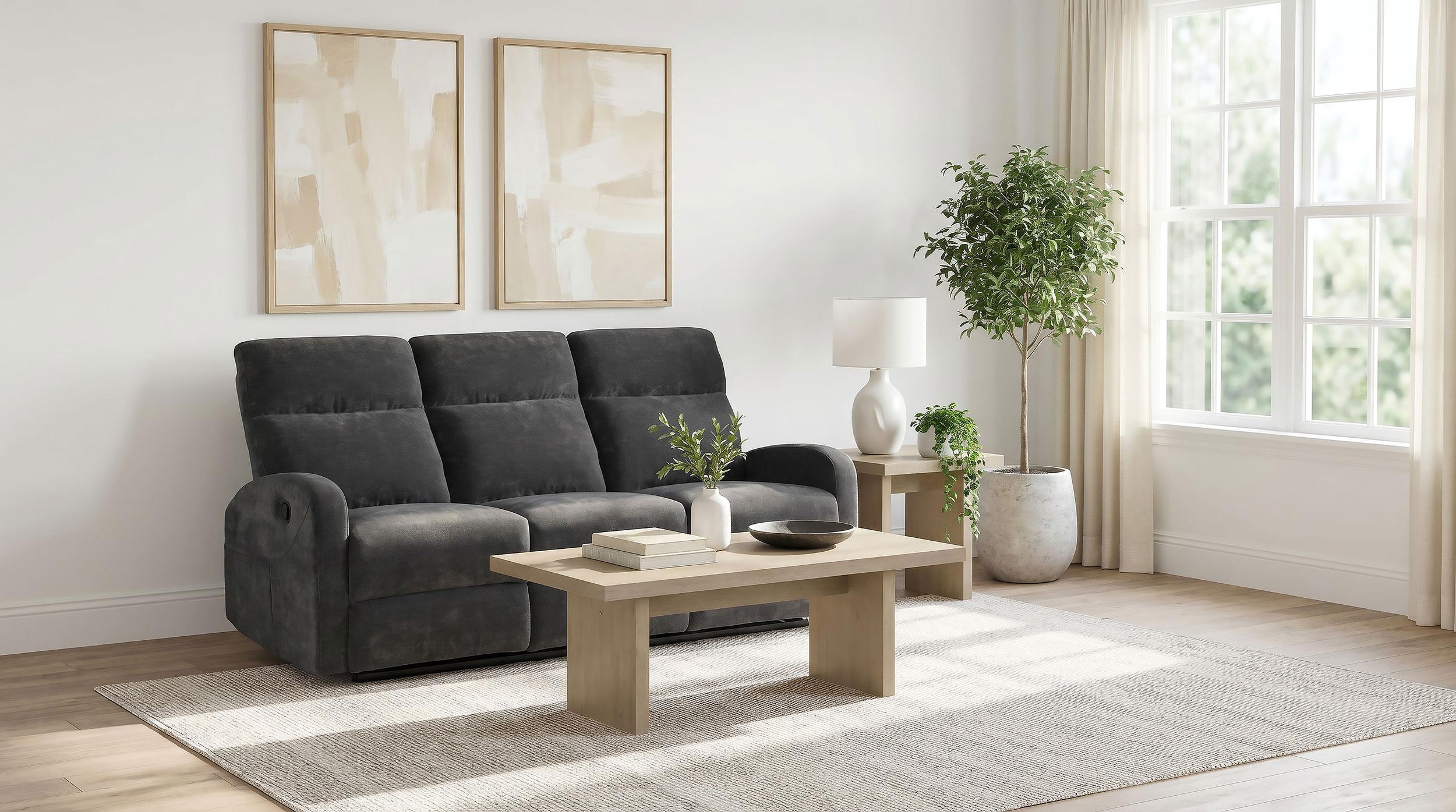 Hamilton Chenille Upholstered Manual Reclining Sofa Charcoal Grey - Image 2