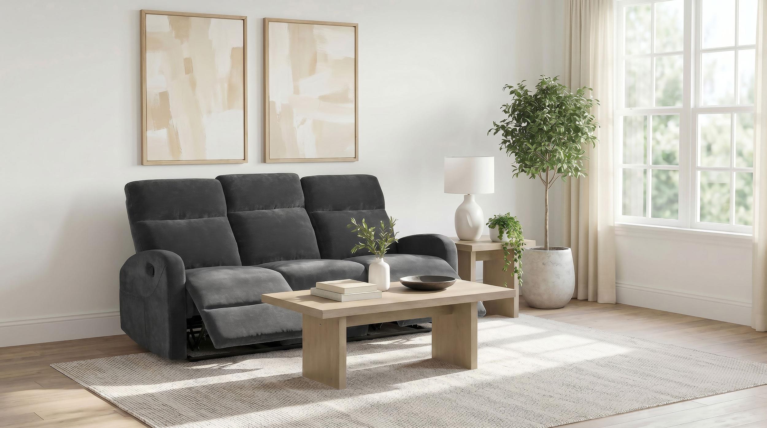 Hamilton Chenille Upholstered Manual Reclining Sofa Charcoal Grey - Image 3