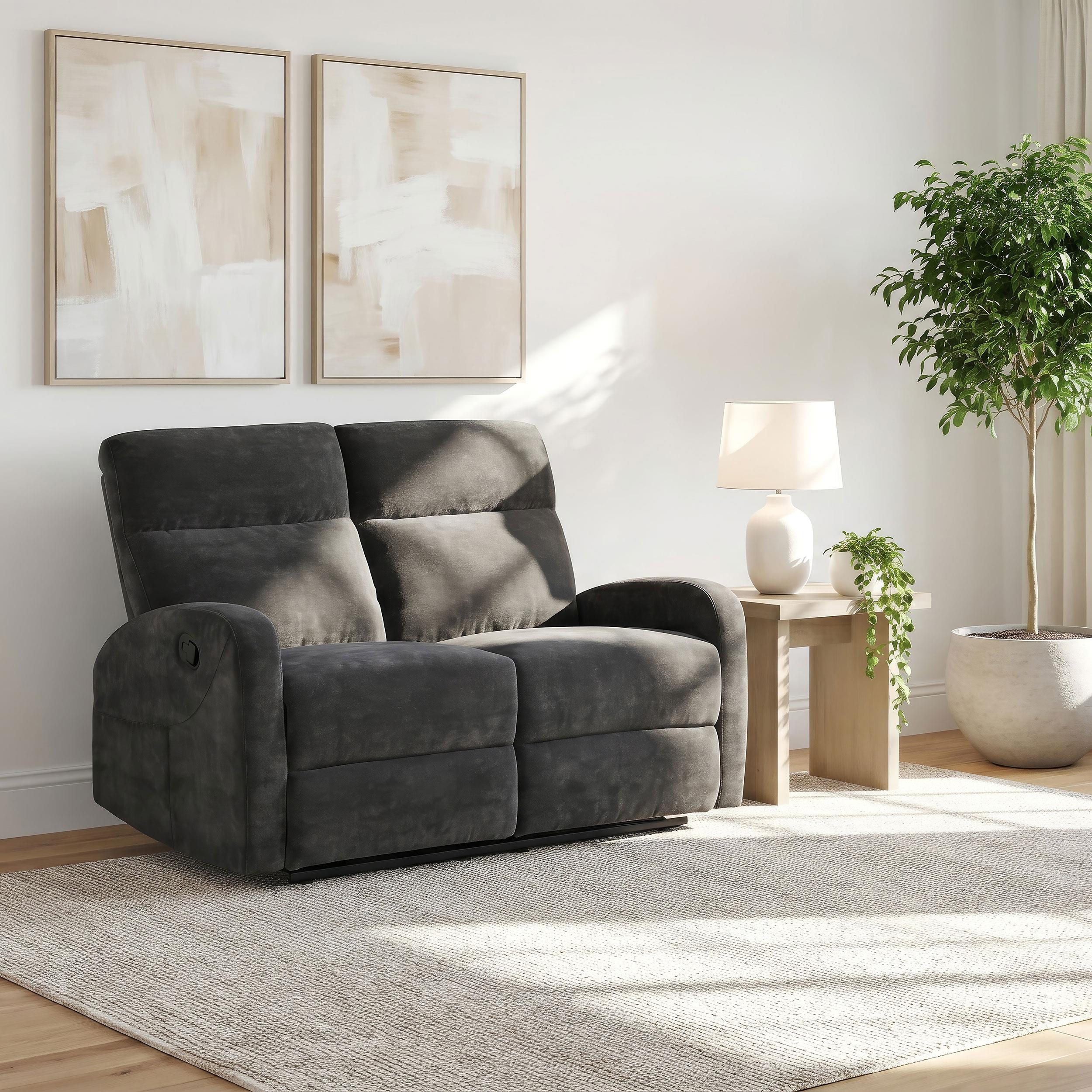 Hamilton Chenille Upholstered Manual Reclining Loveseat Charcoal Grey - Image 2