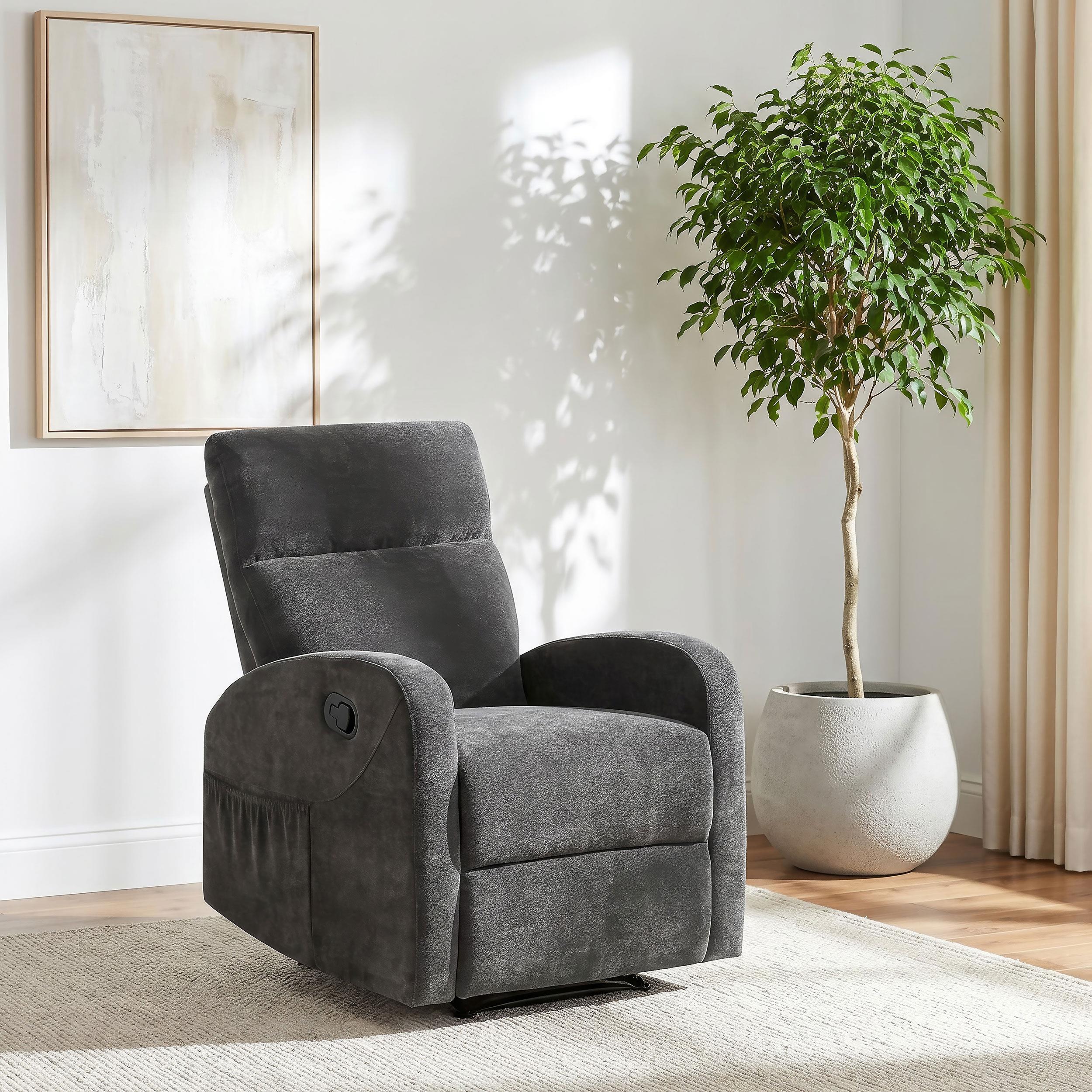 Hamilton Chenille Upholstered Manual Glider Recliner Charcoal Grey - Image 2