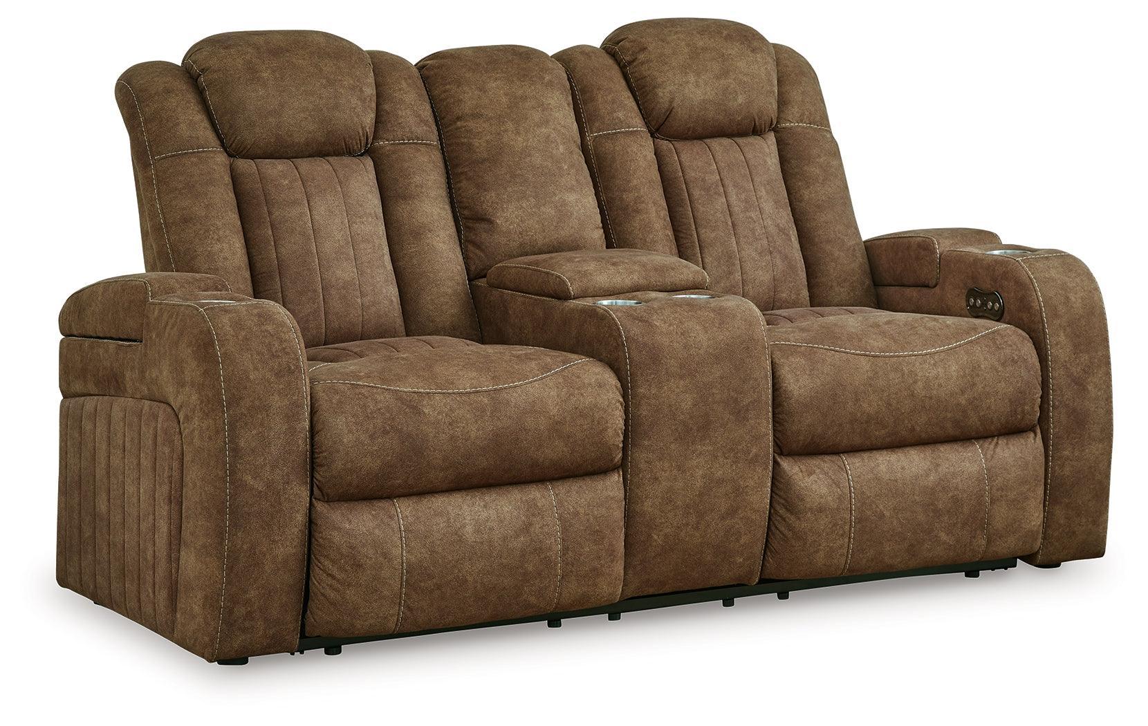 Wolfridge Brindle Faux Leather Power Reclining Loveseat - Image 2