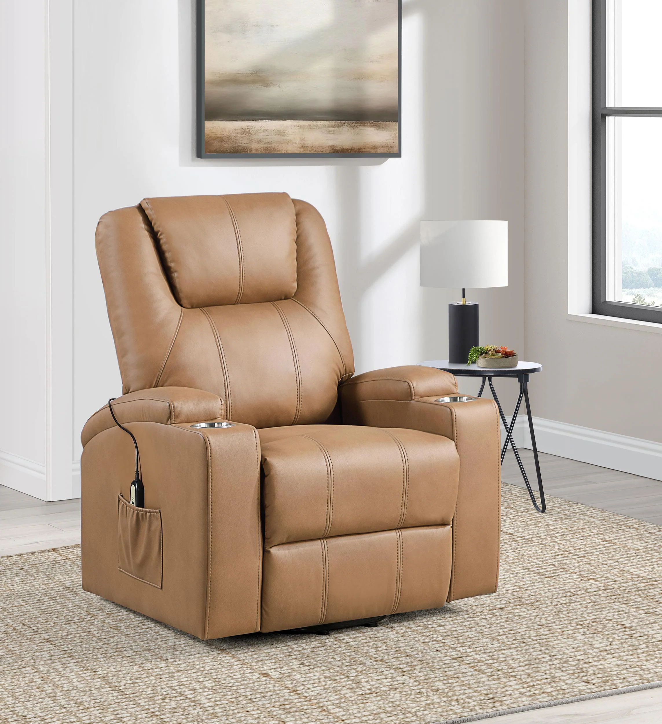 Armstrong Upholstered Power Lift Massage Recliner Camel - Image 2