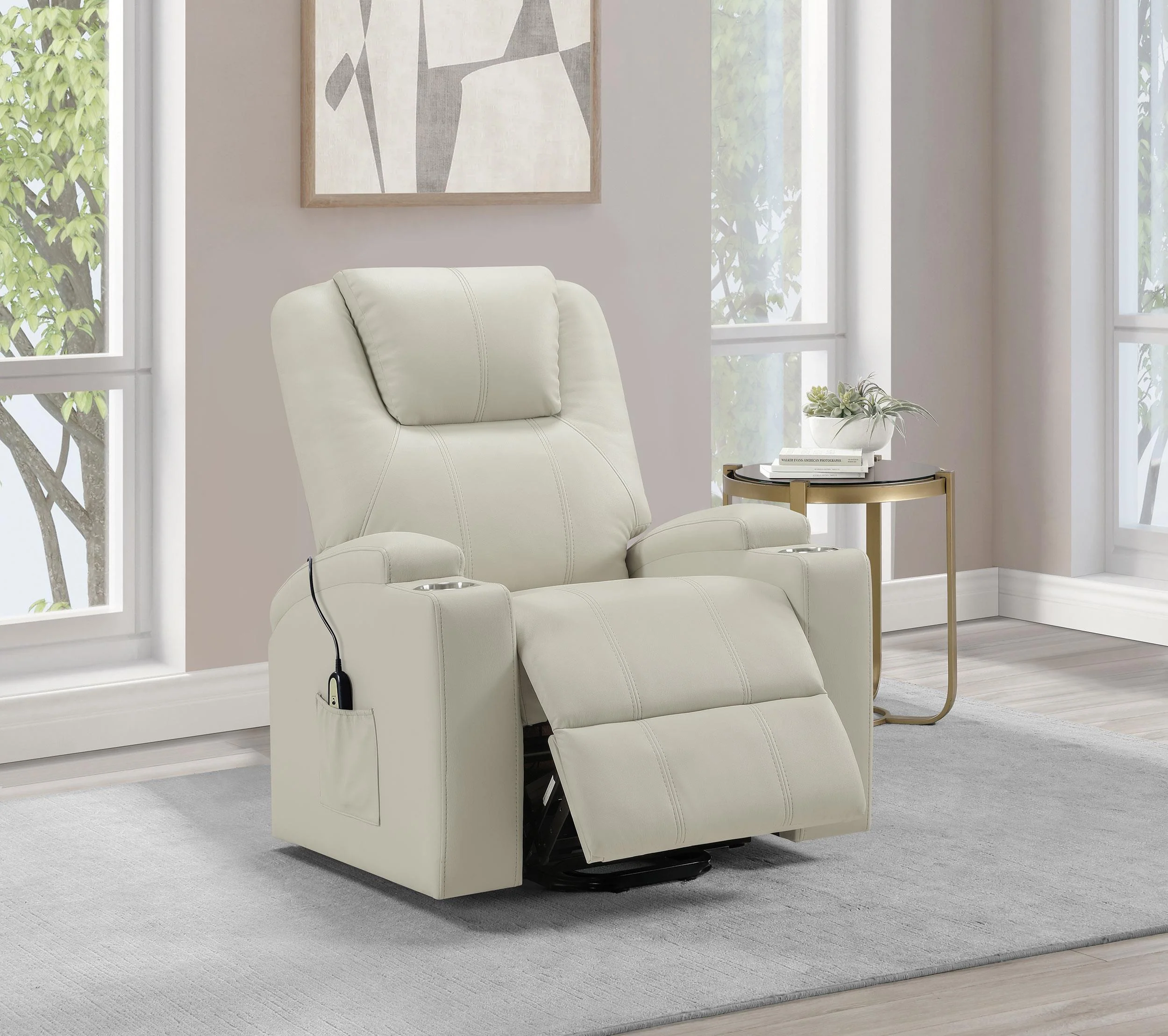 Armstrong Upholstered Power Lift Massage Recliner Ivory - Image 3