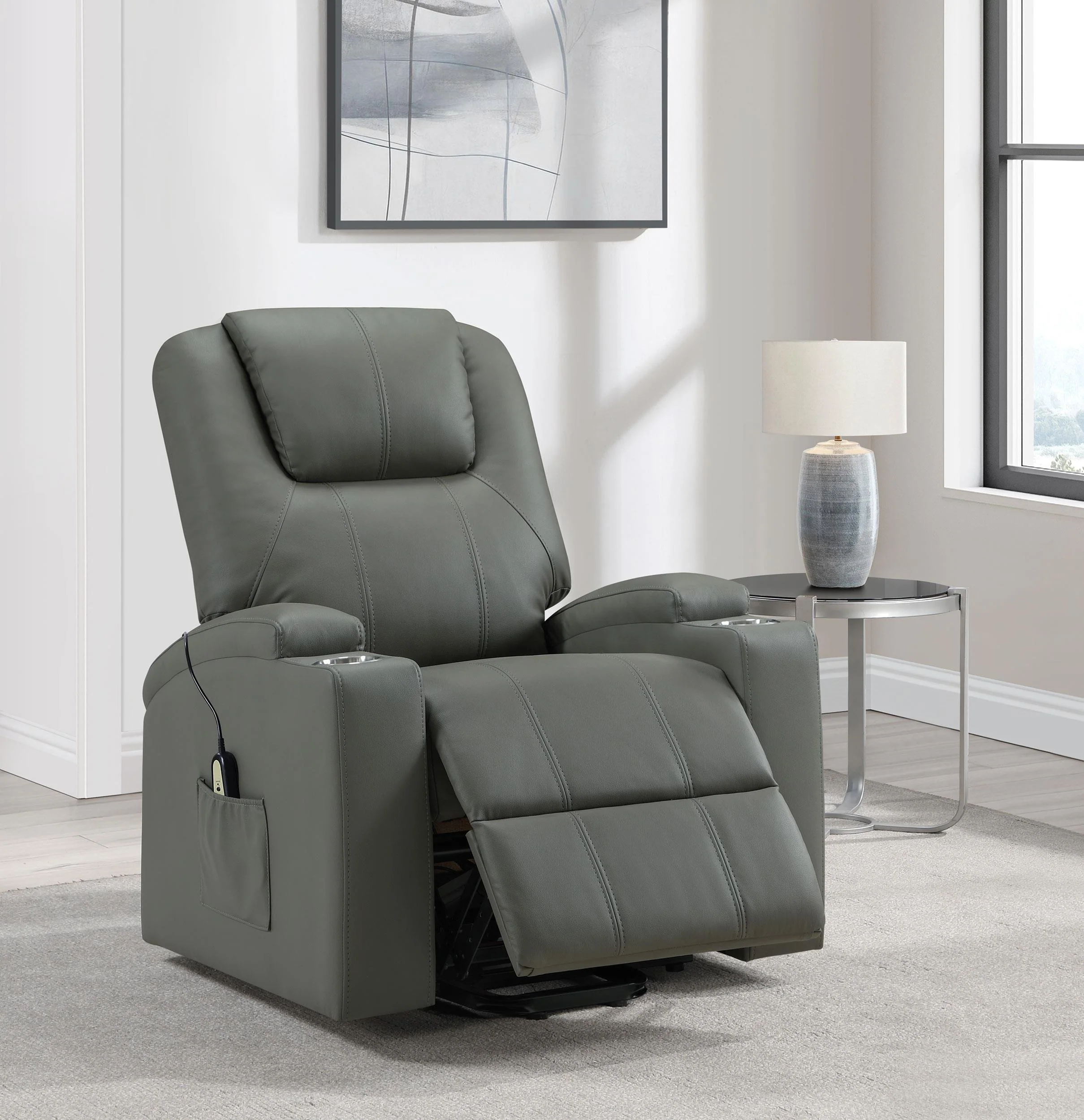 Armstrong Upholstered Power Lift Massage Recliner Grey - Image 2