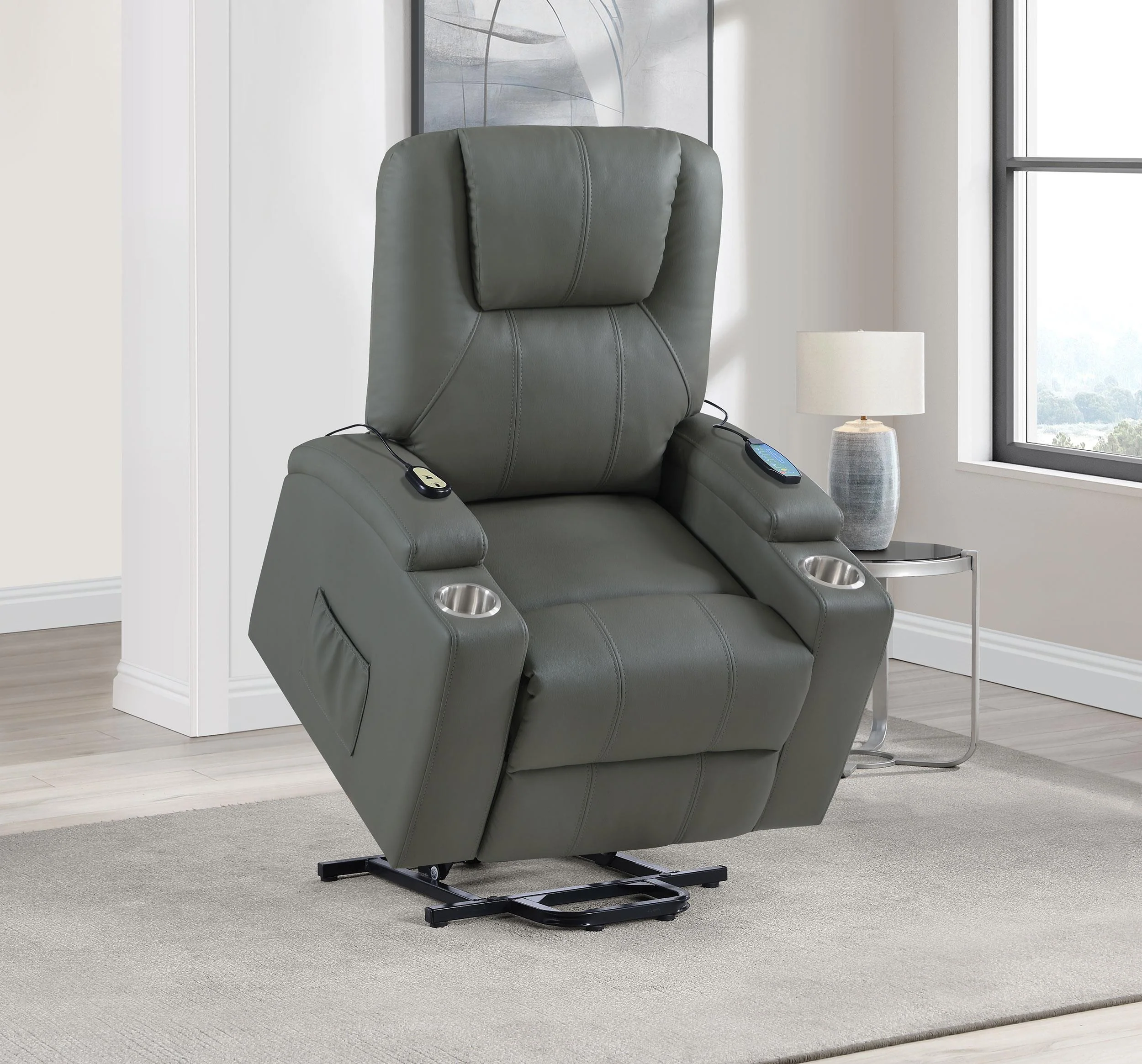 Armstrong Upholstered Power Lift Massage Recliner Grey - Image 3