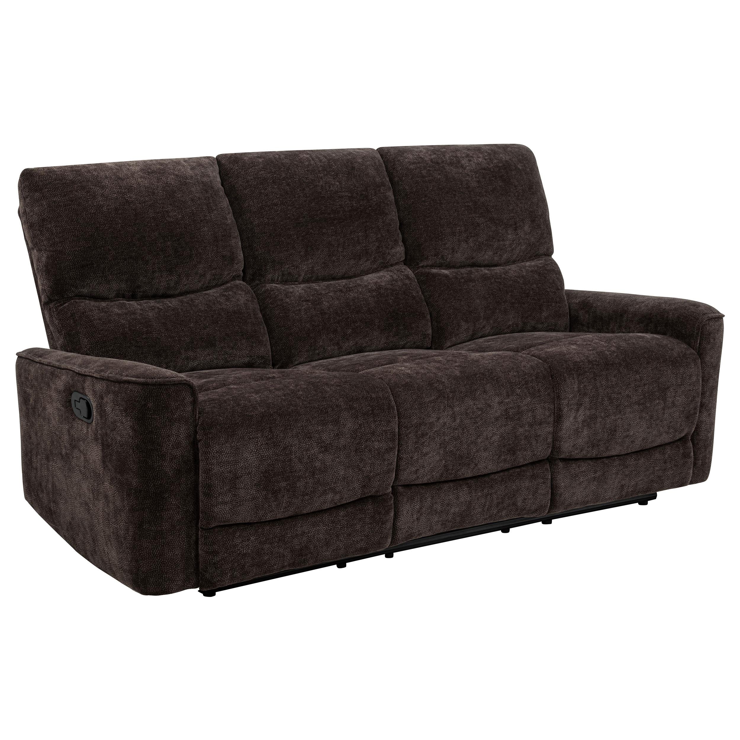 Navarro Chenille Upholstered Reclining Sofa Dark Brown - Image 2