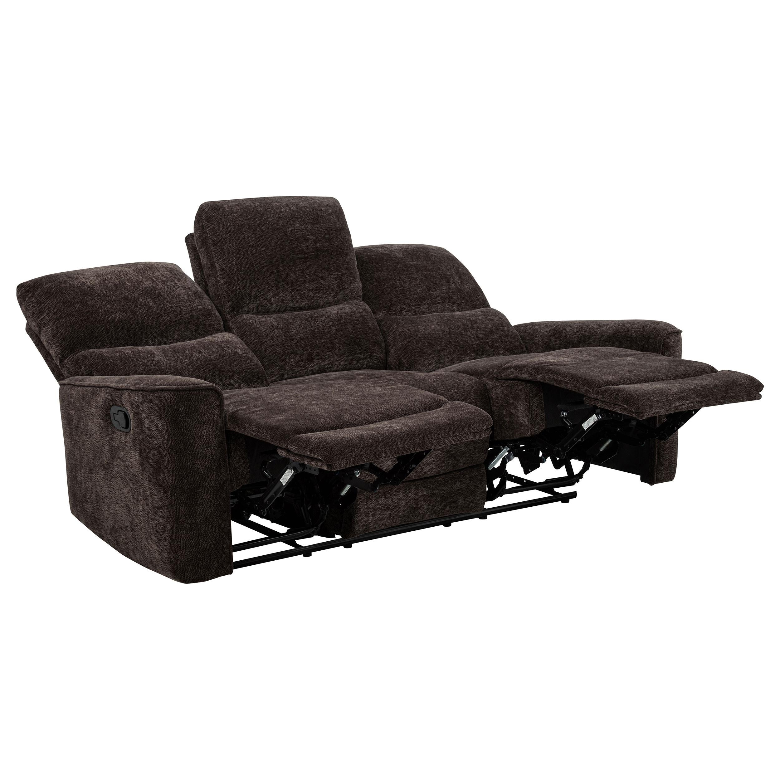 Navarro Chenille Upholstered Reclining Sofa Dark Brown - Image 3