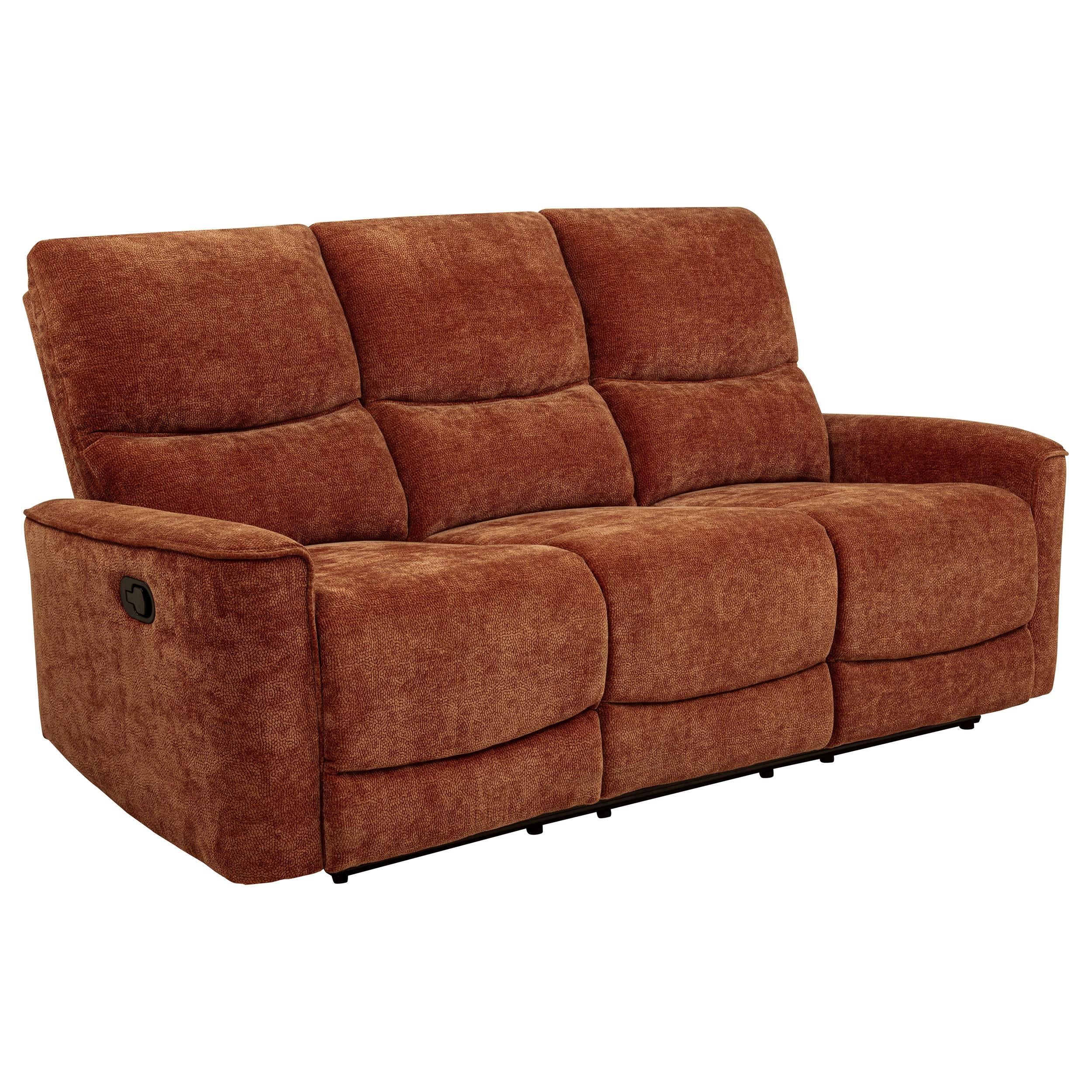 Navarro Chenille Upholstered Reclining Sofa Burnt Orange - Image 2