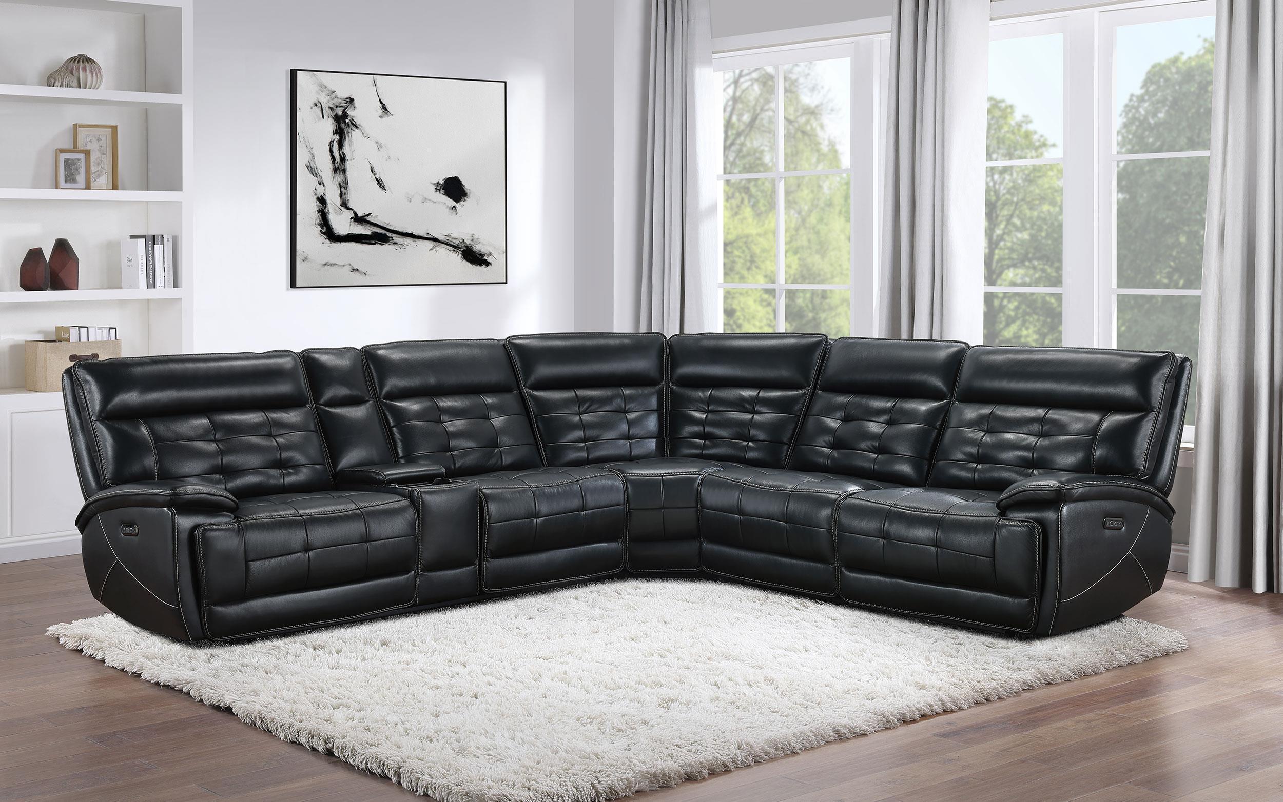 Hewitt Leather Upholstered Power Reclining Sectional Black - Image 2