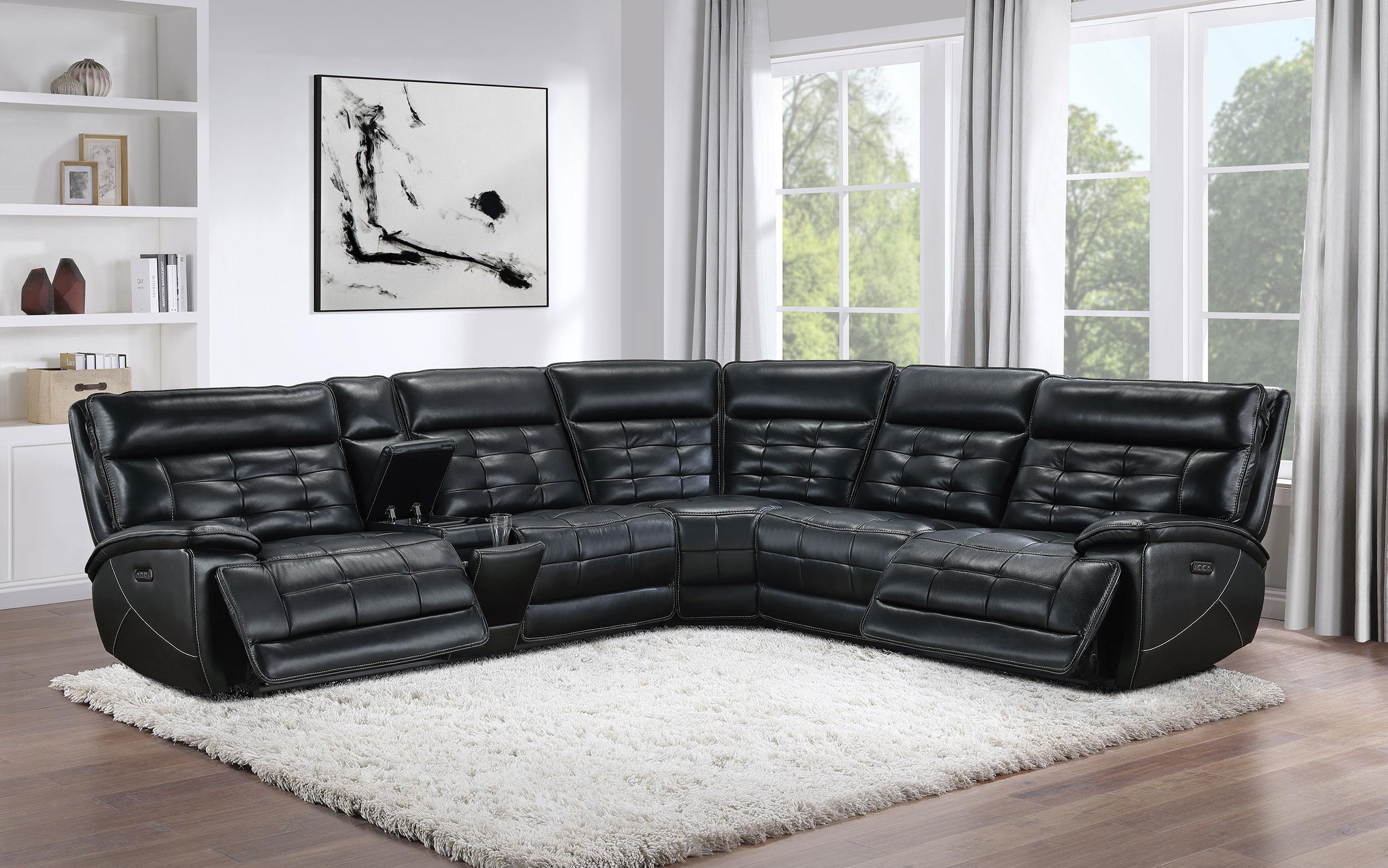 Hewitt Leather Upholstered Power Reclining Sectional Black - Image 3