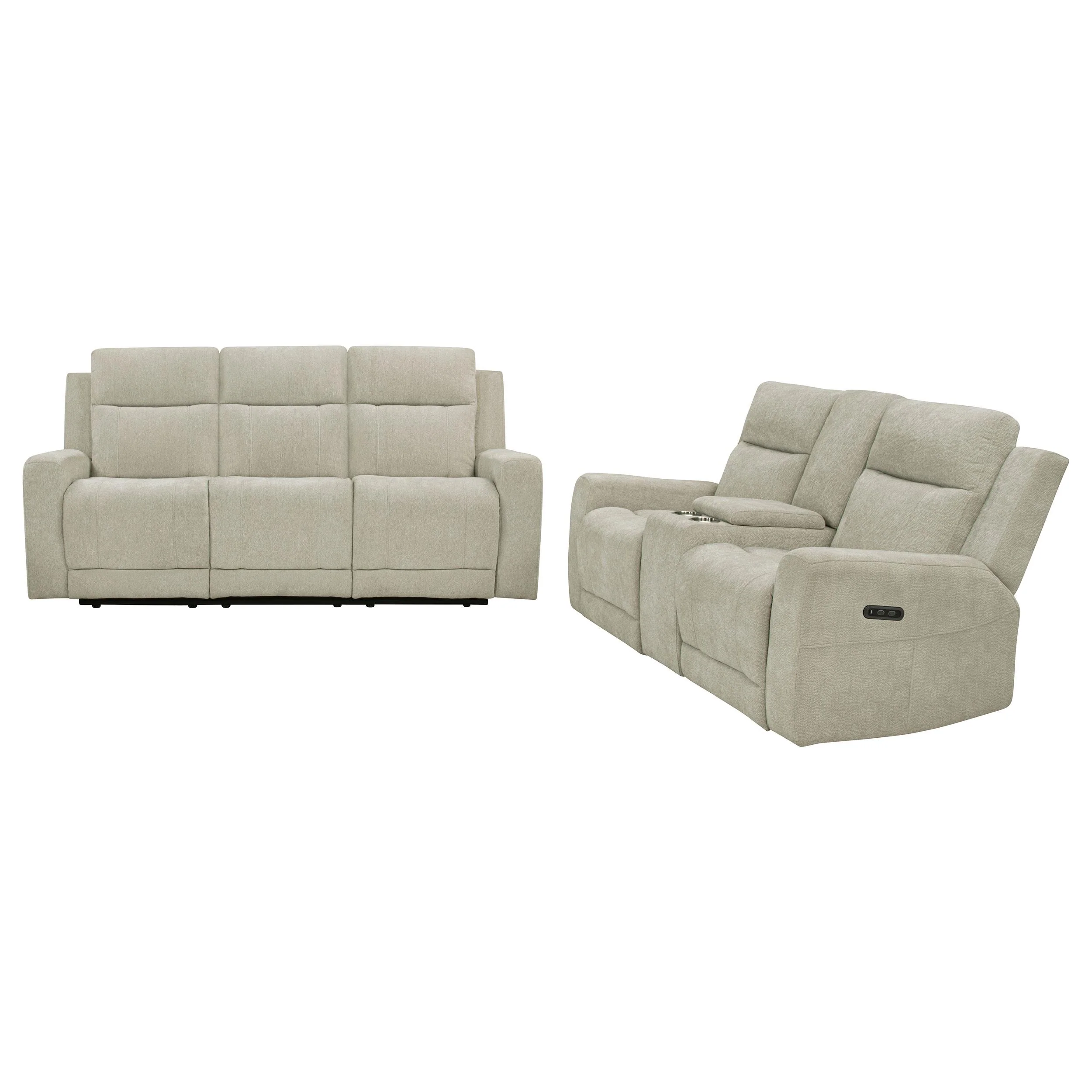 Kennett 2-piece Chenille Power Reclining Sofa Set Ivory - Image 3