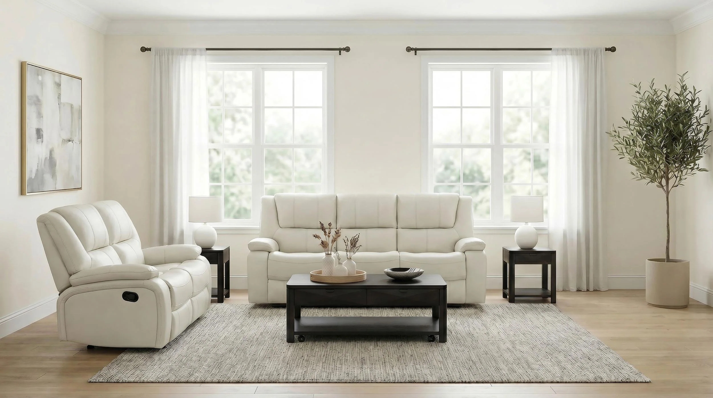 Camila 2-piece Upholstered Reclining Sofa Set White - Image 2