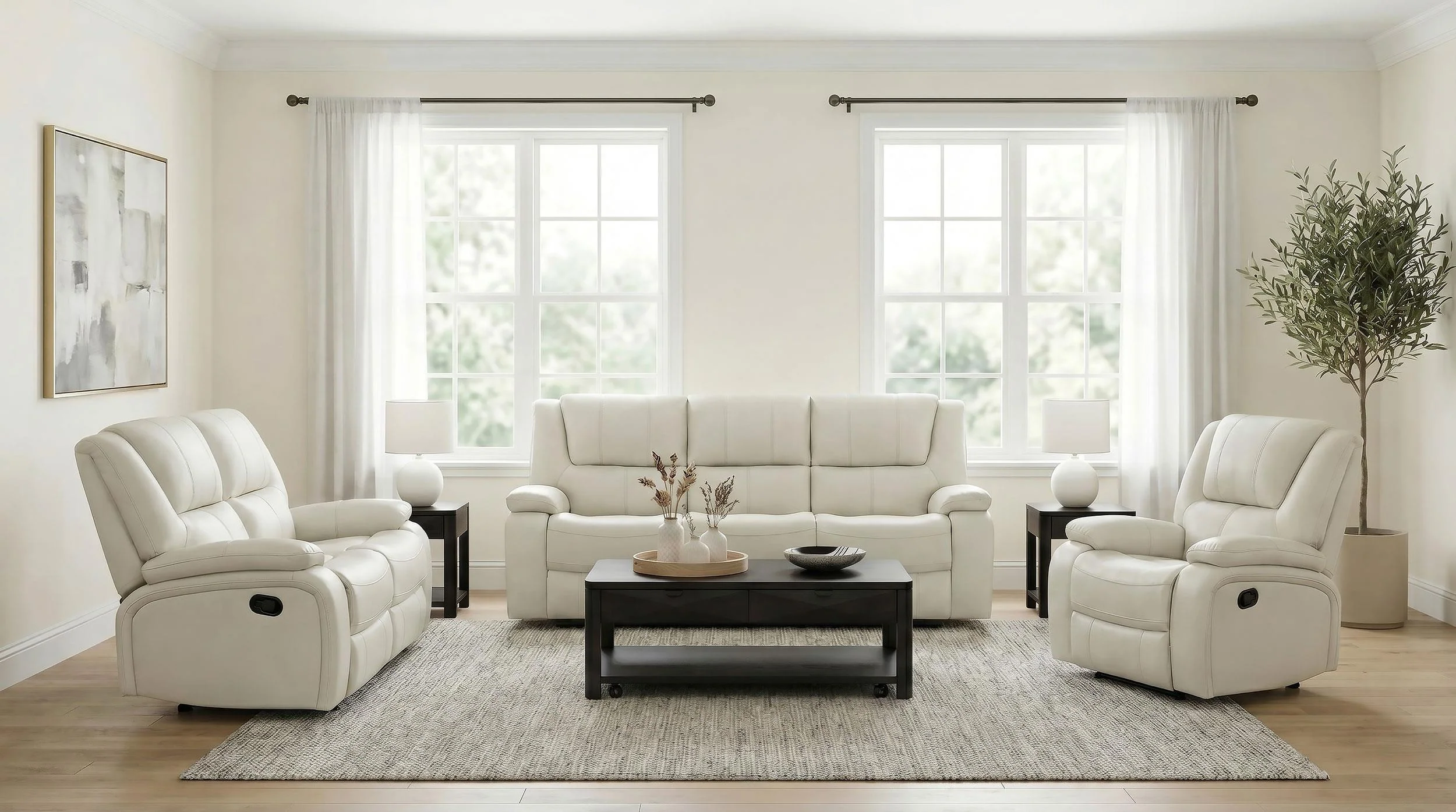 Camila 3-piece Upholstered Reclining Sofa Set White - Image 2