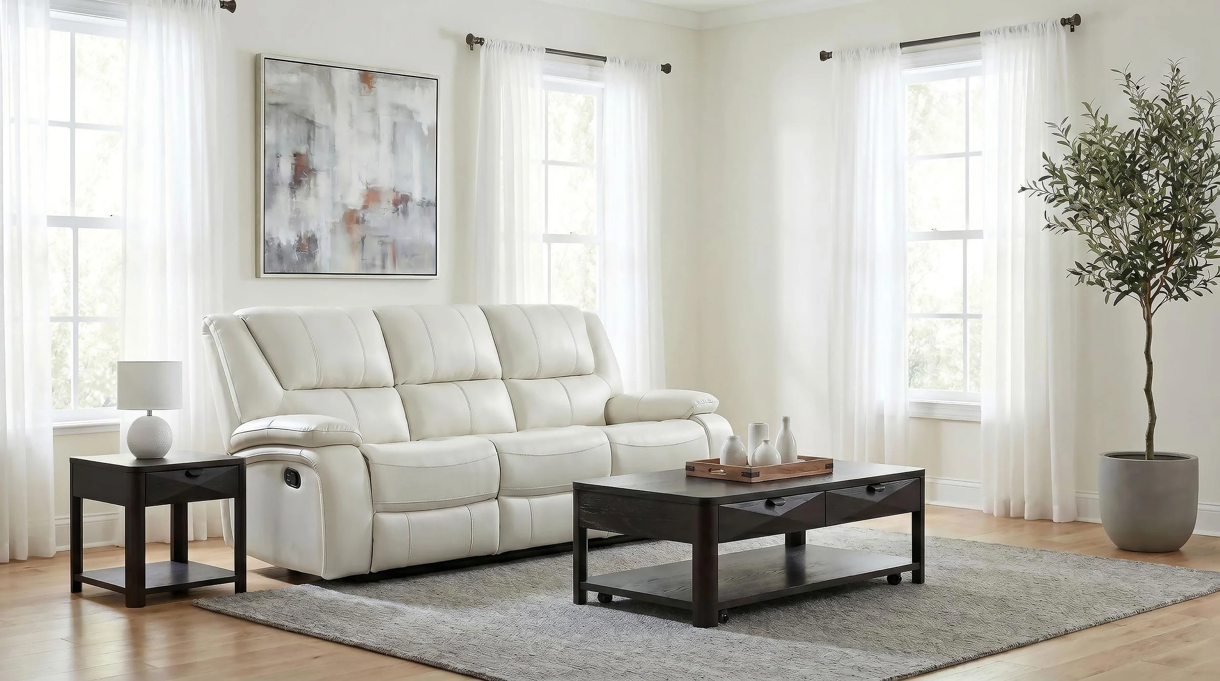 Camila Upholstered Motion Reclining Sofa White - Image 2