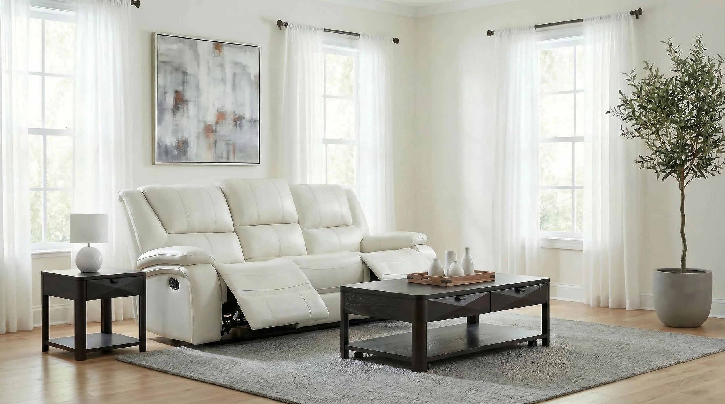 Camila Upholstered Motion Reclining Sofa White - Image 3