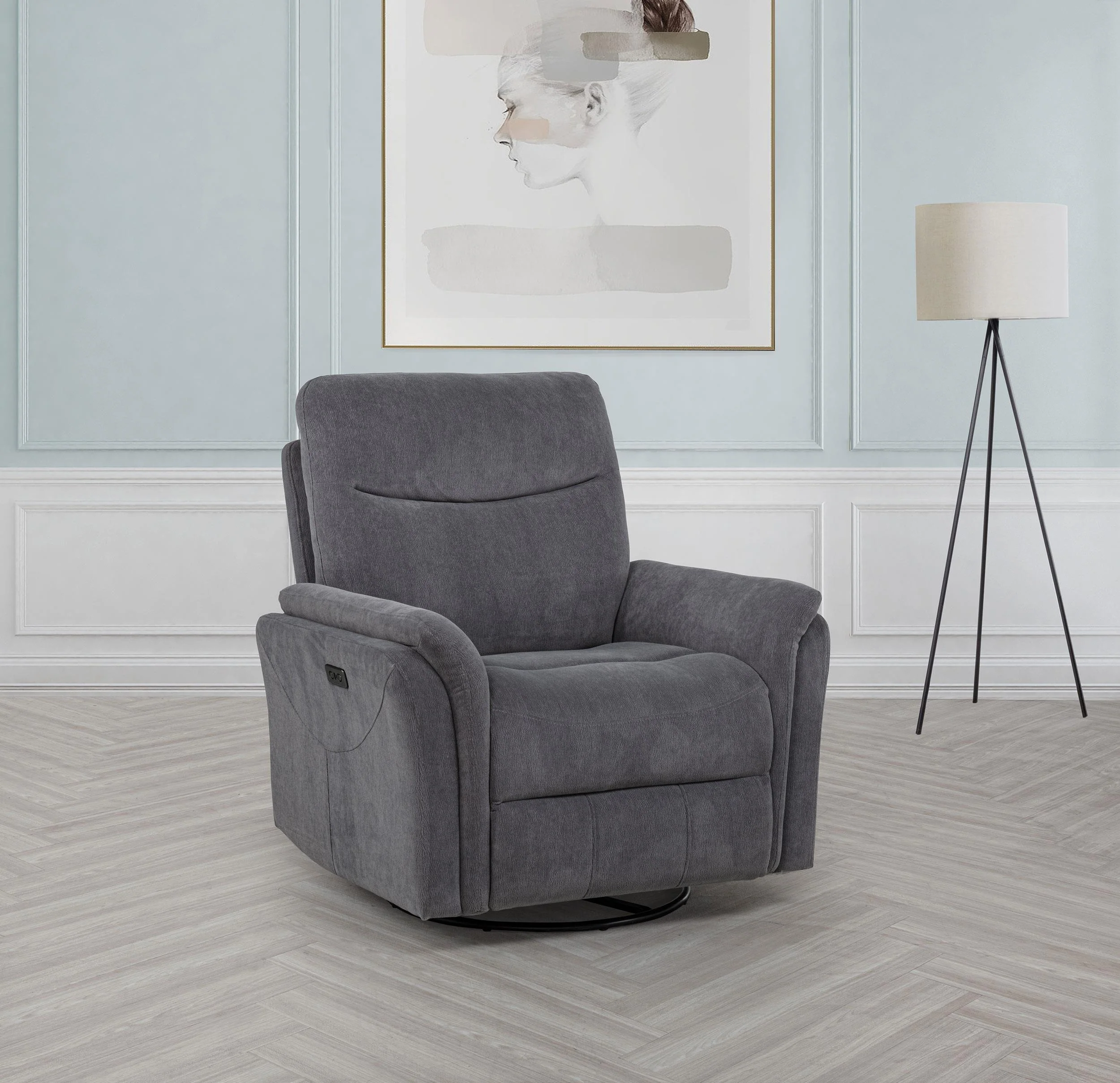 Adler Upholstered Power Swivel Glider Recliner Charcoal Grey - Image 2
