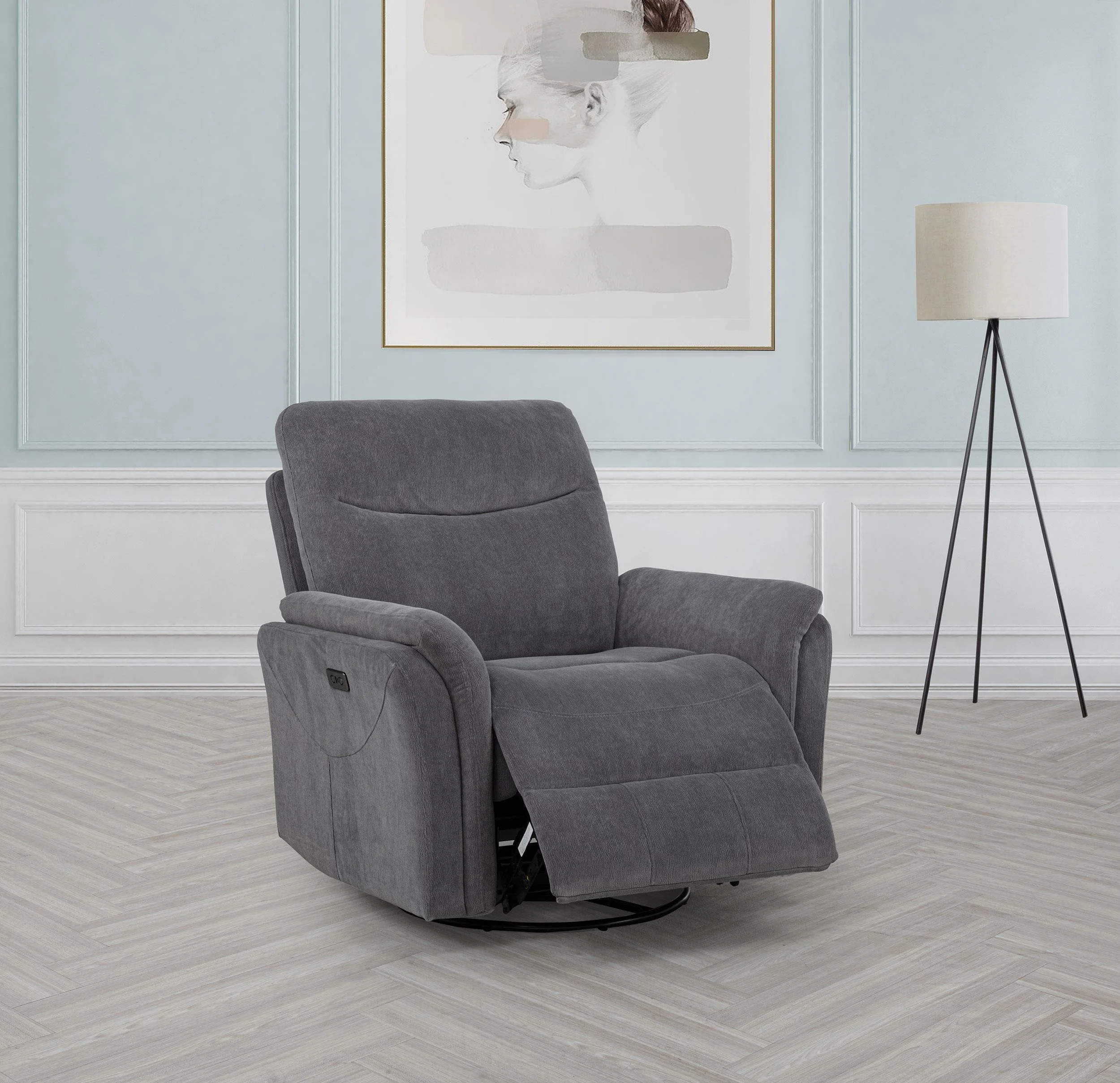 Adler Upholstered Power Swivel Glider Recliner Charcoal Grey - Image 3