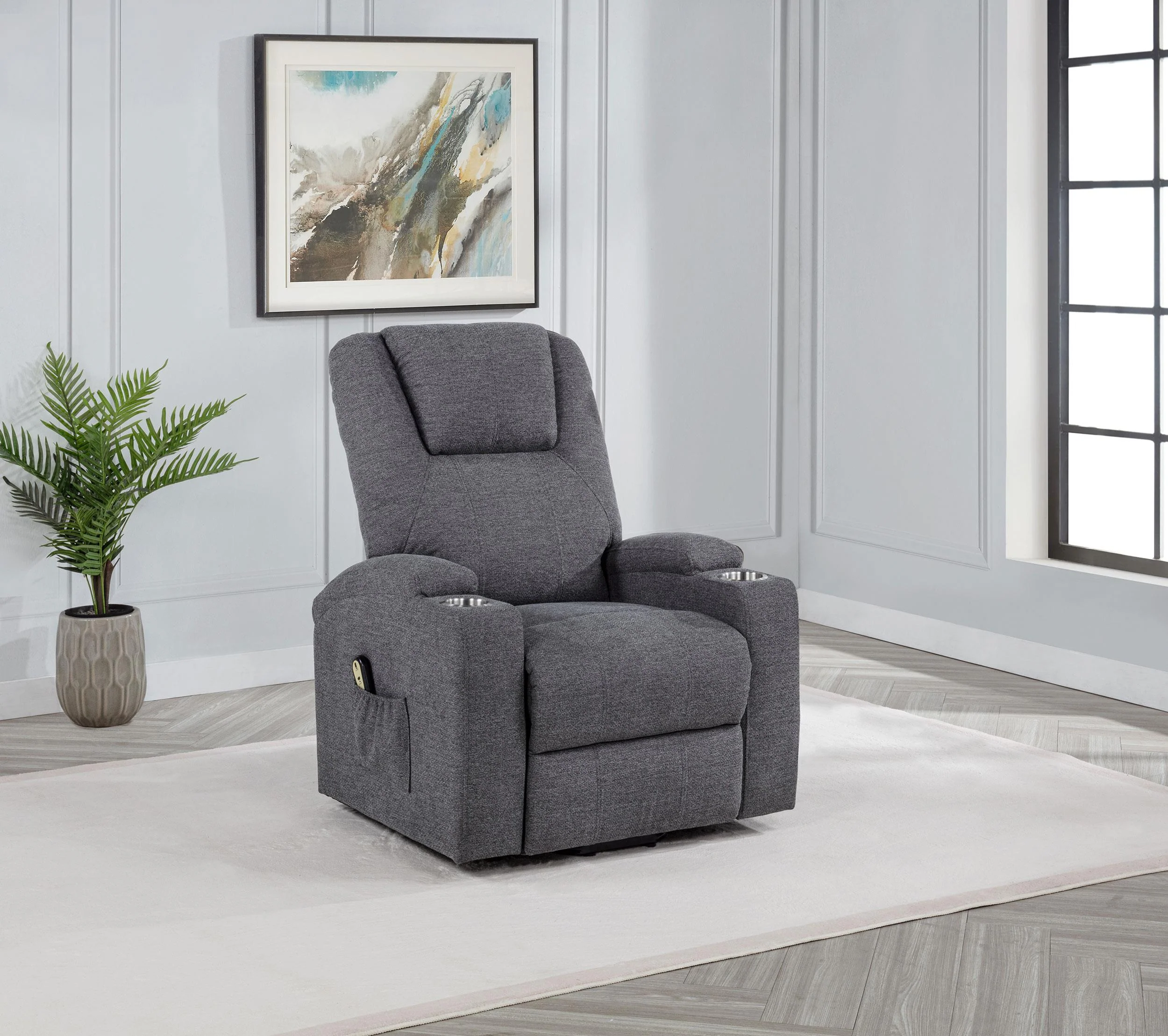 Louie Chenille Upholstered Power Lift Massage Chair Grey - Image 2