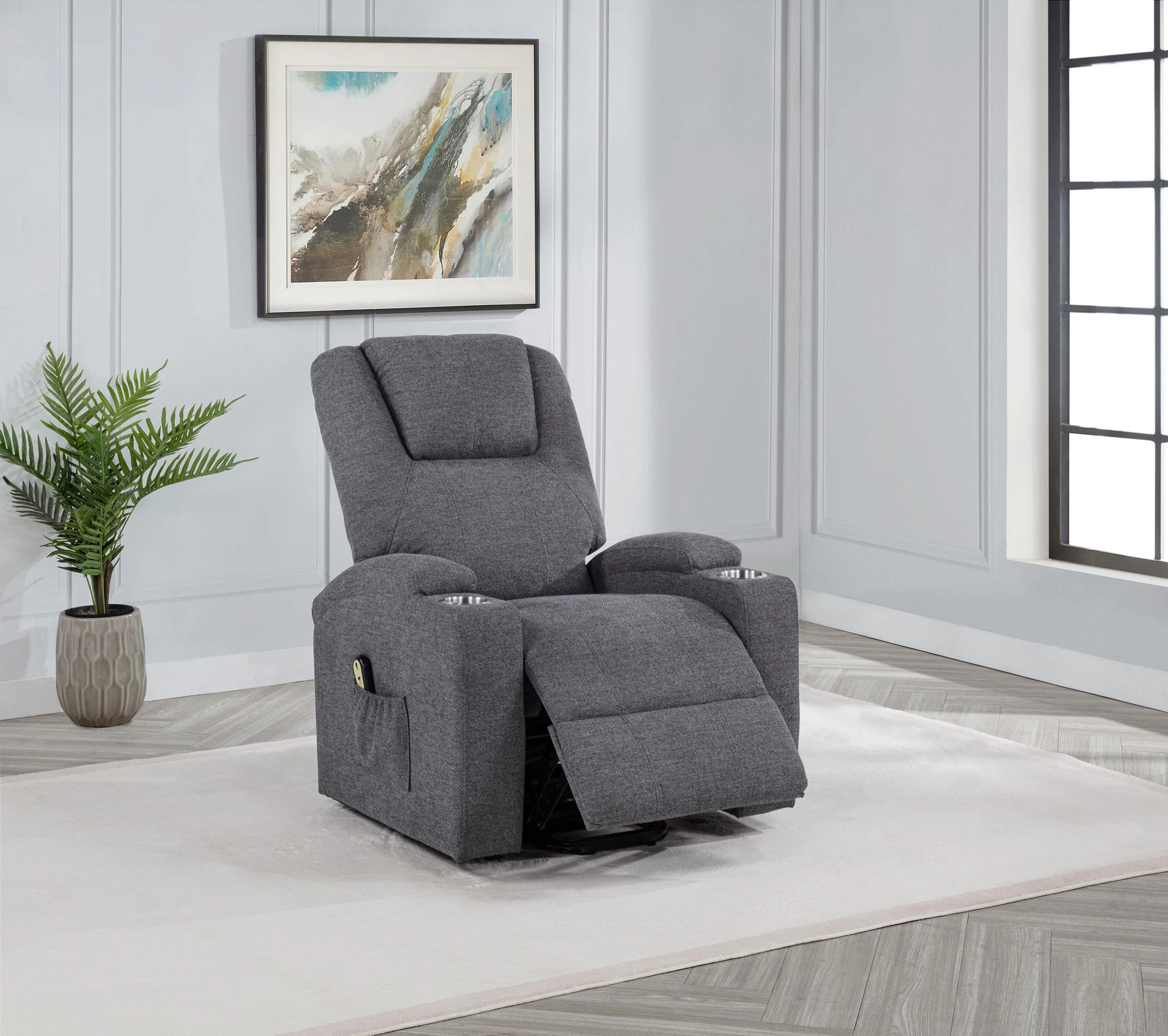 Louie Chenille Upholstered Power Lift Massage Chair Grey - Image 3