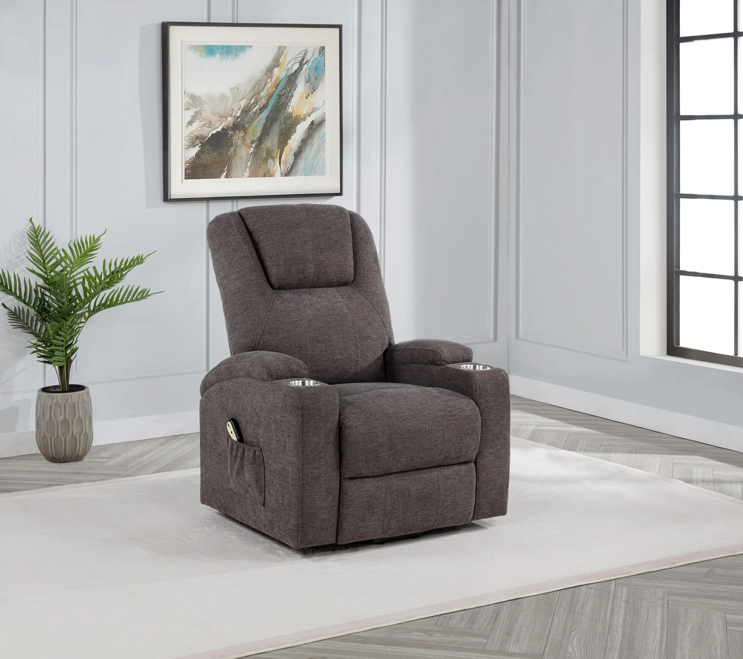 Louie Chenille Upholstered Power Lift Massage Chair Brown - Image 2