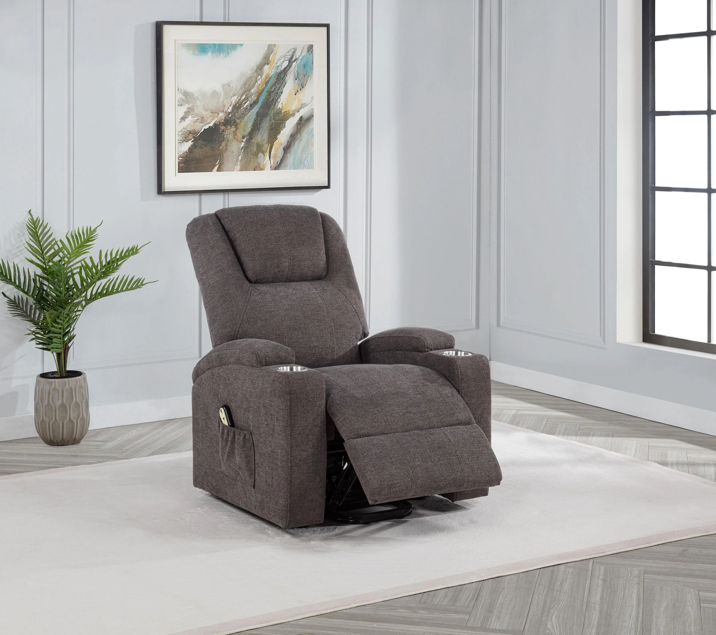 Louie Chenille Upholstered Power Lift Massage Chair Brown - Image 3