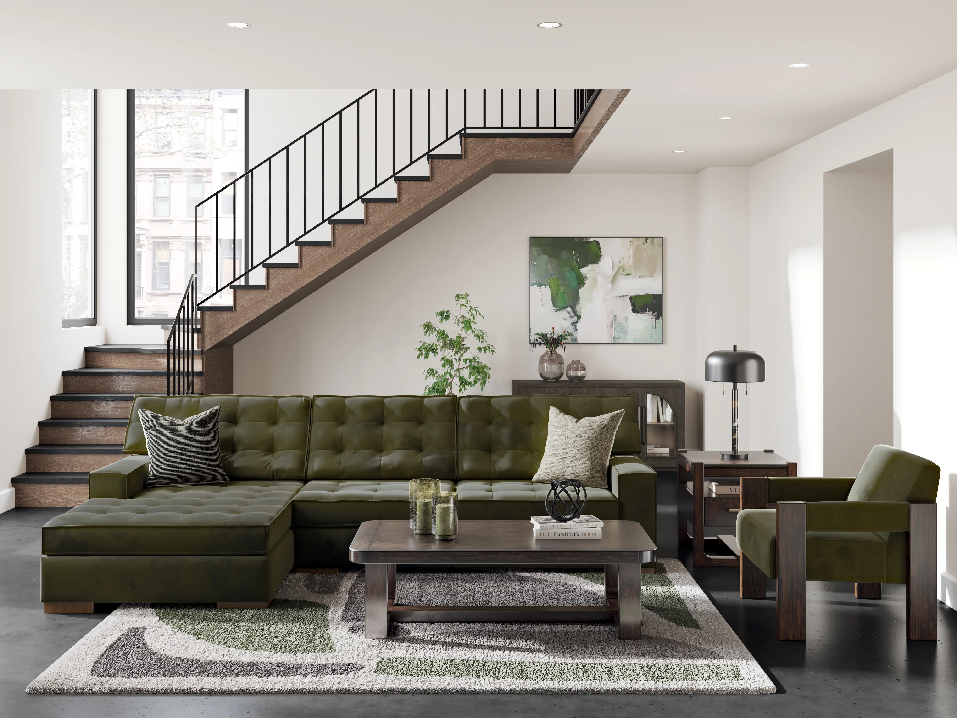 Caspian-Town Olive 2-Piece Sectional with Chaise - Image 3