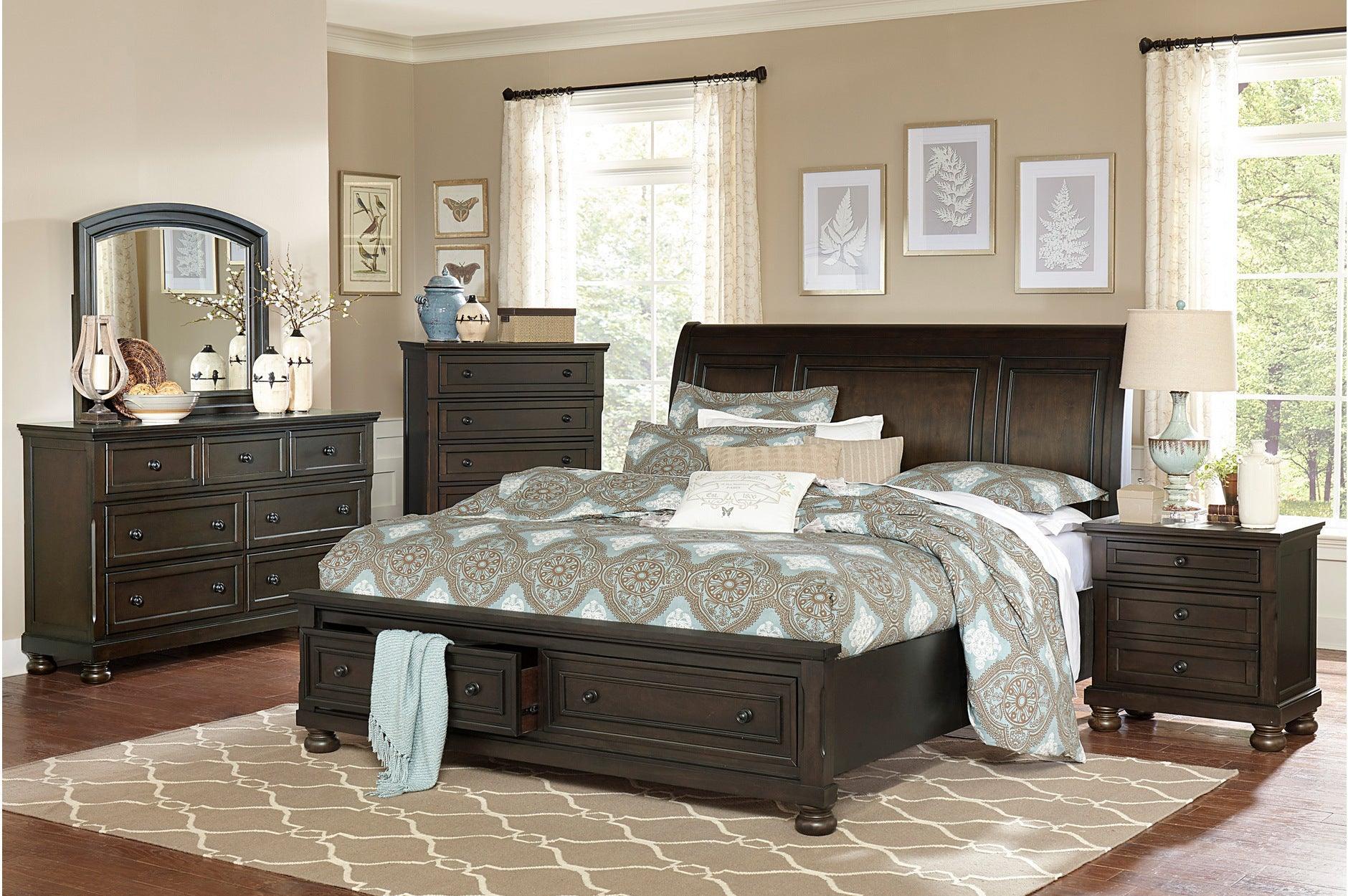 Begonia Gray Brown Storage Sleigh Bedroom Set - Image 1