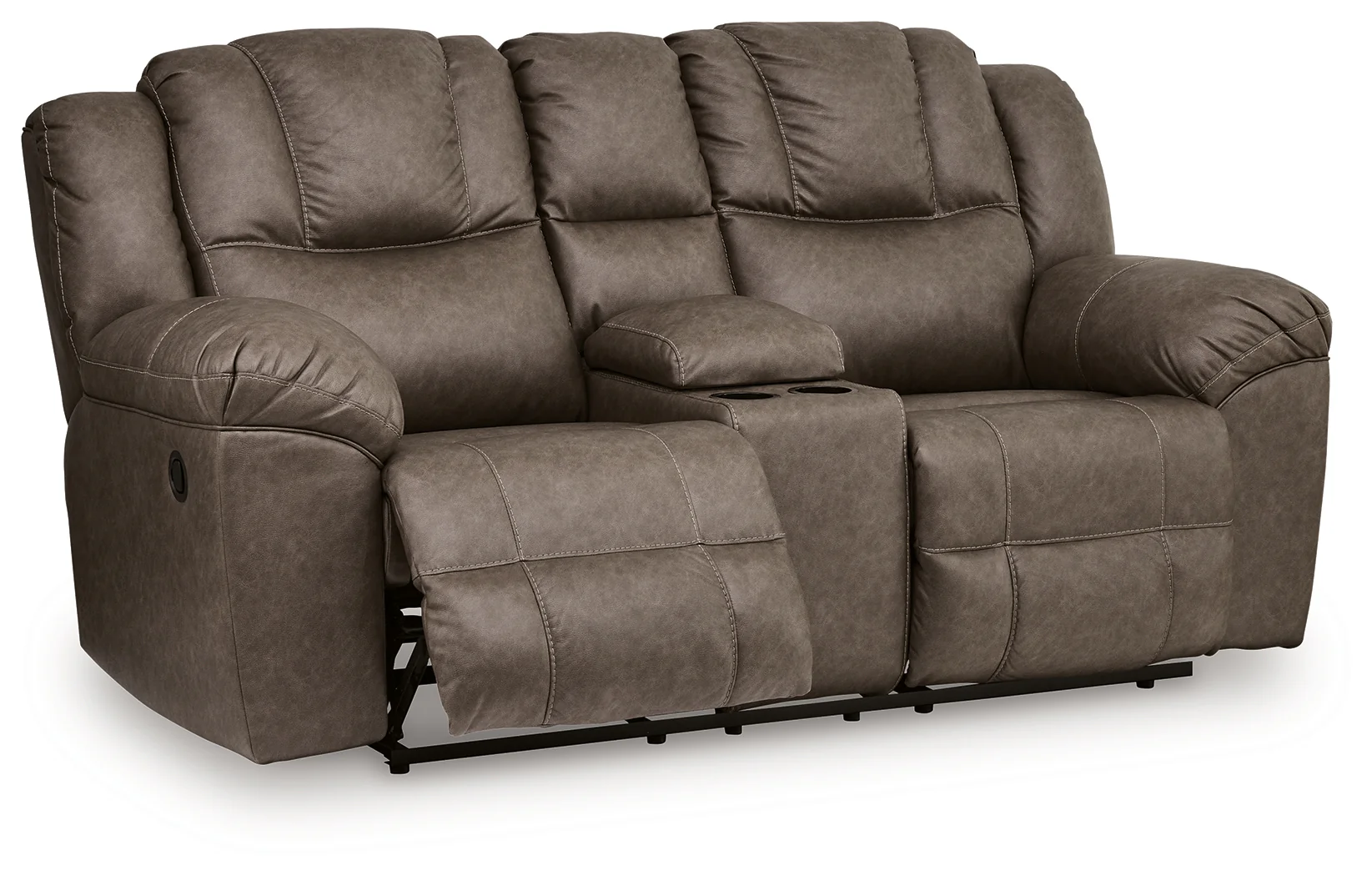 Lowilla Driftwood Faux Leather Reclining Loveseat with Console - Image 3