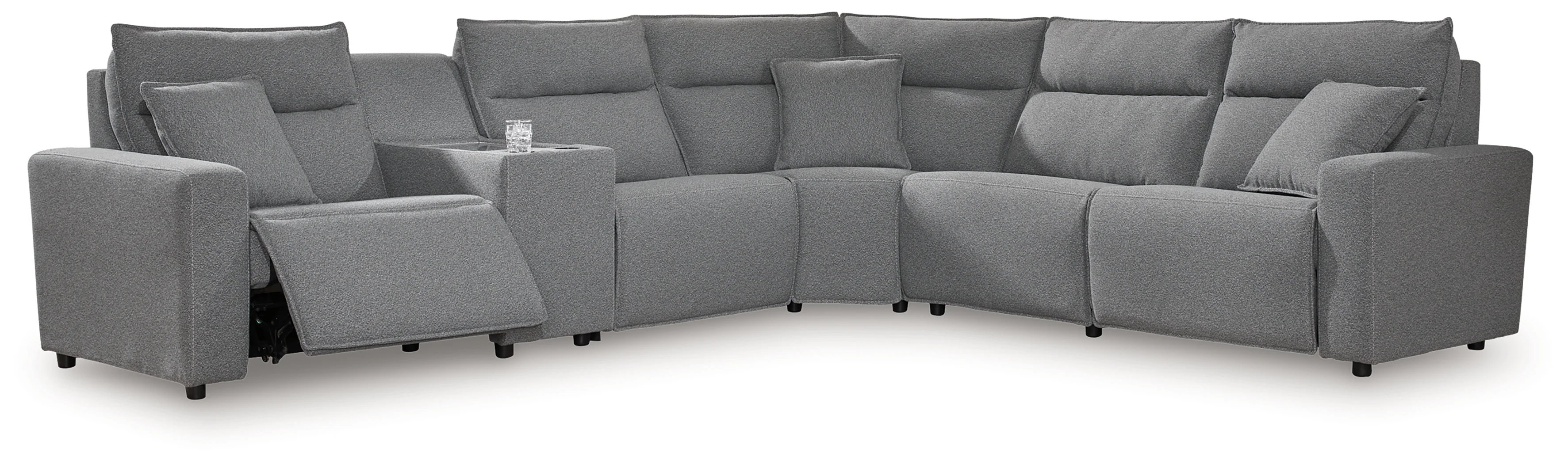 Modmax Salt and Pepper Next-Gen Nuvella™ 6-Piece Reclining Sectional with Console - Image 2