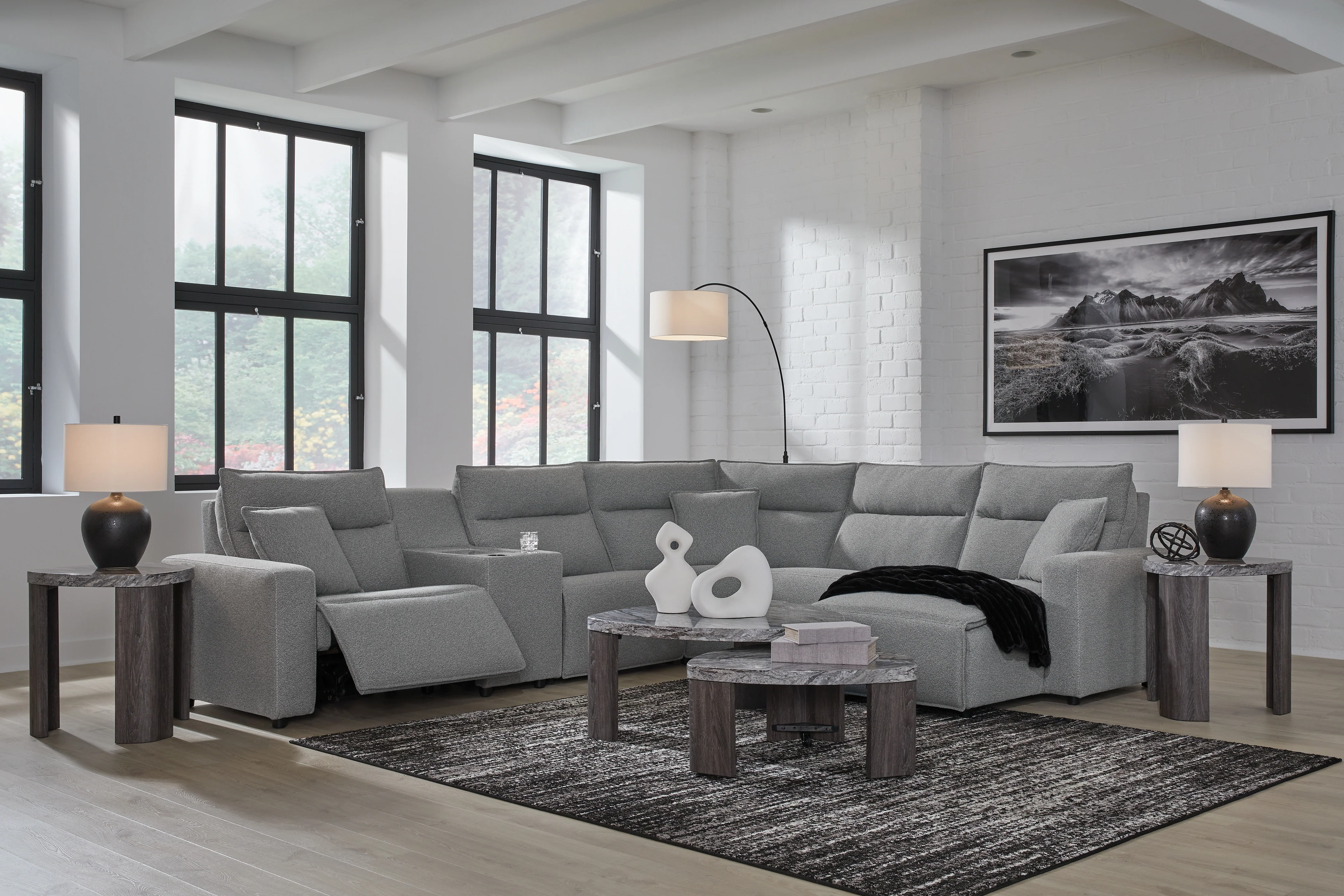 Modmax Salt and Pepper Next-Gen Nuvella™ 6-Piece Power Reclining Sectional with Chaise - Image 3