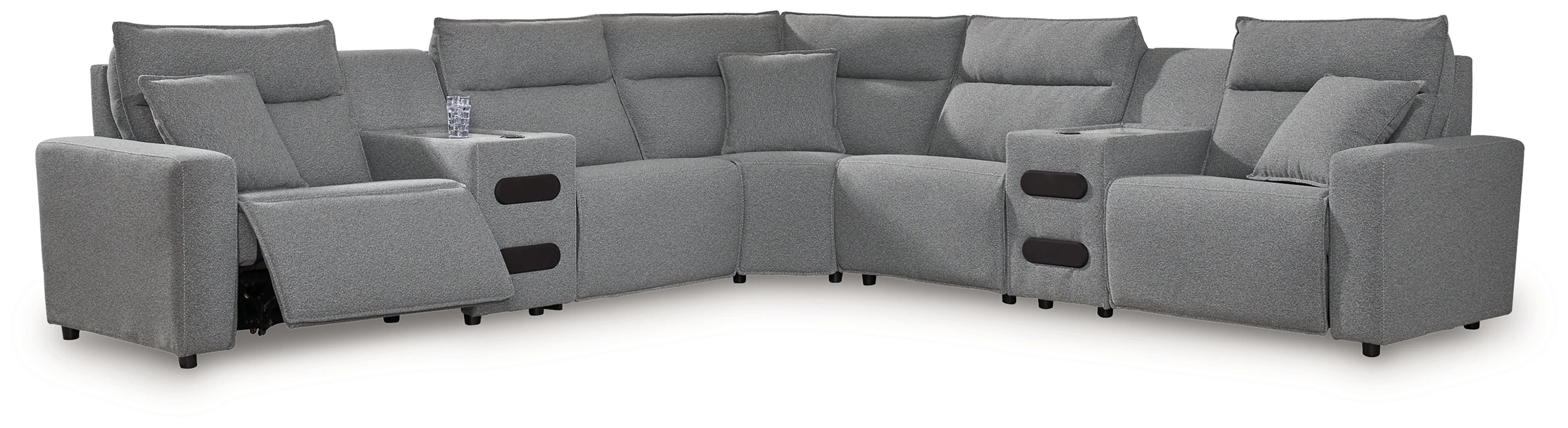 ModMax II Salt and Pepper Next-Gen Nuvella™ 7-Piece Power Reclining Sectional with Audio Consoles - Image 2