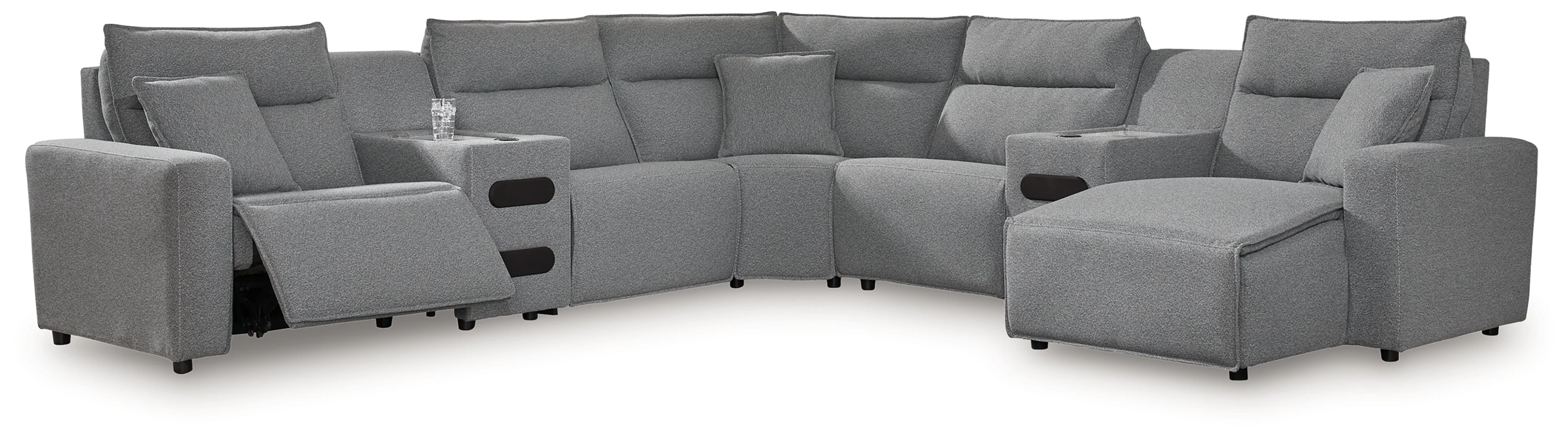 Modmax Salt and Pepper Next-Gen Nuvella™ 7-Piece Power Reclining Sectional with Chaise - Image 2