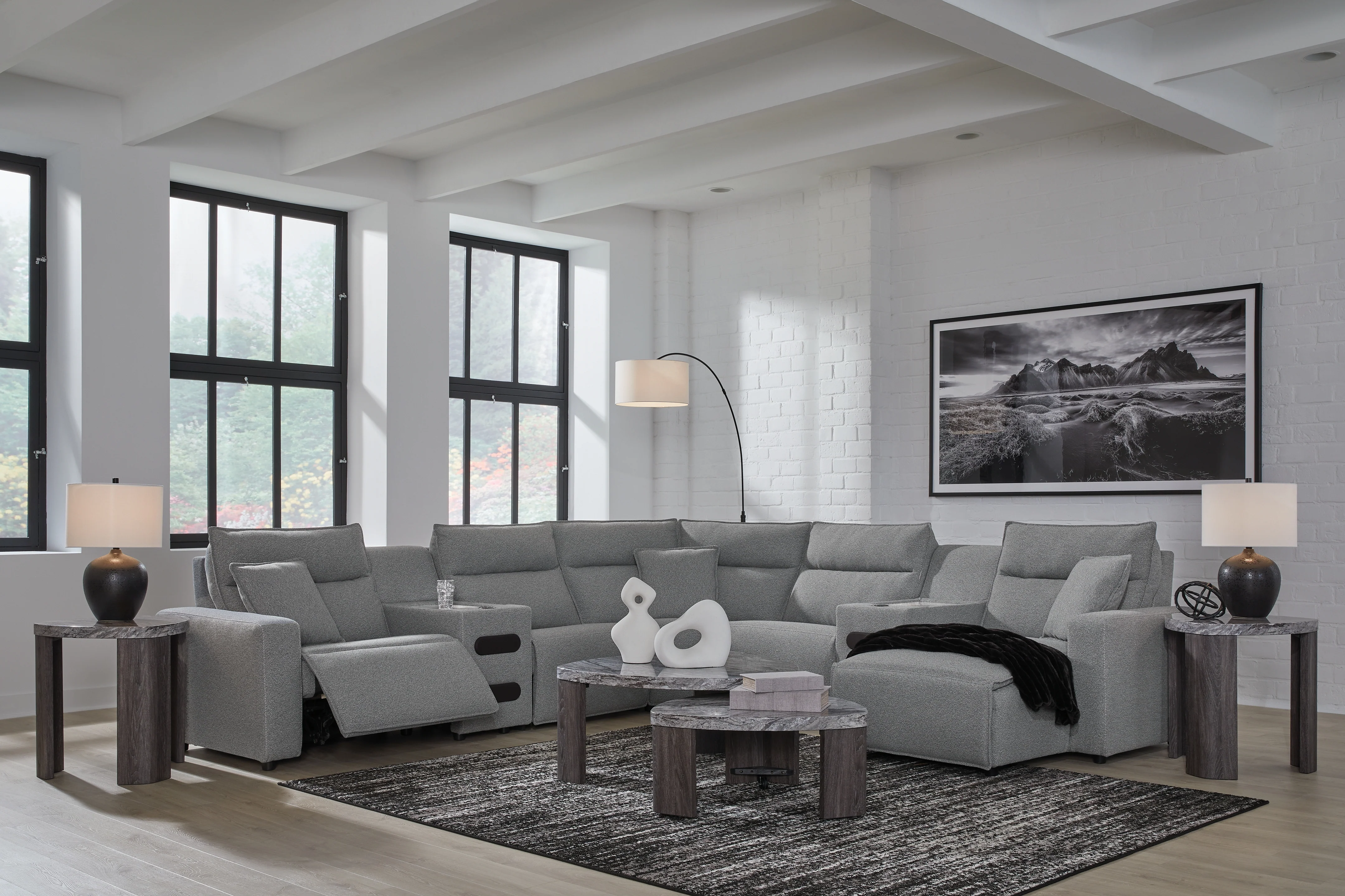 Modmax Salt and Pepper Next-Gen Nuvella™ 7-Piece Power Reclining Sectional with Chaise - Image 3