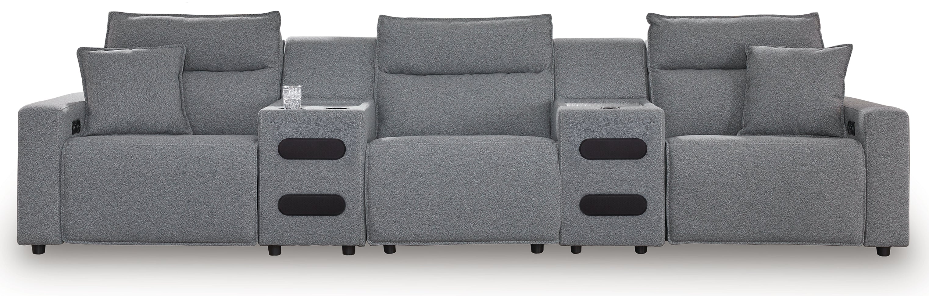 Modmax II Salt and Pepper Next-Gen Nuvella™ 5-Piece Power Reclining Sectional with Audio Consoles - Image 2