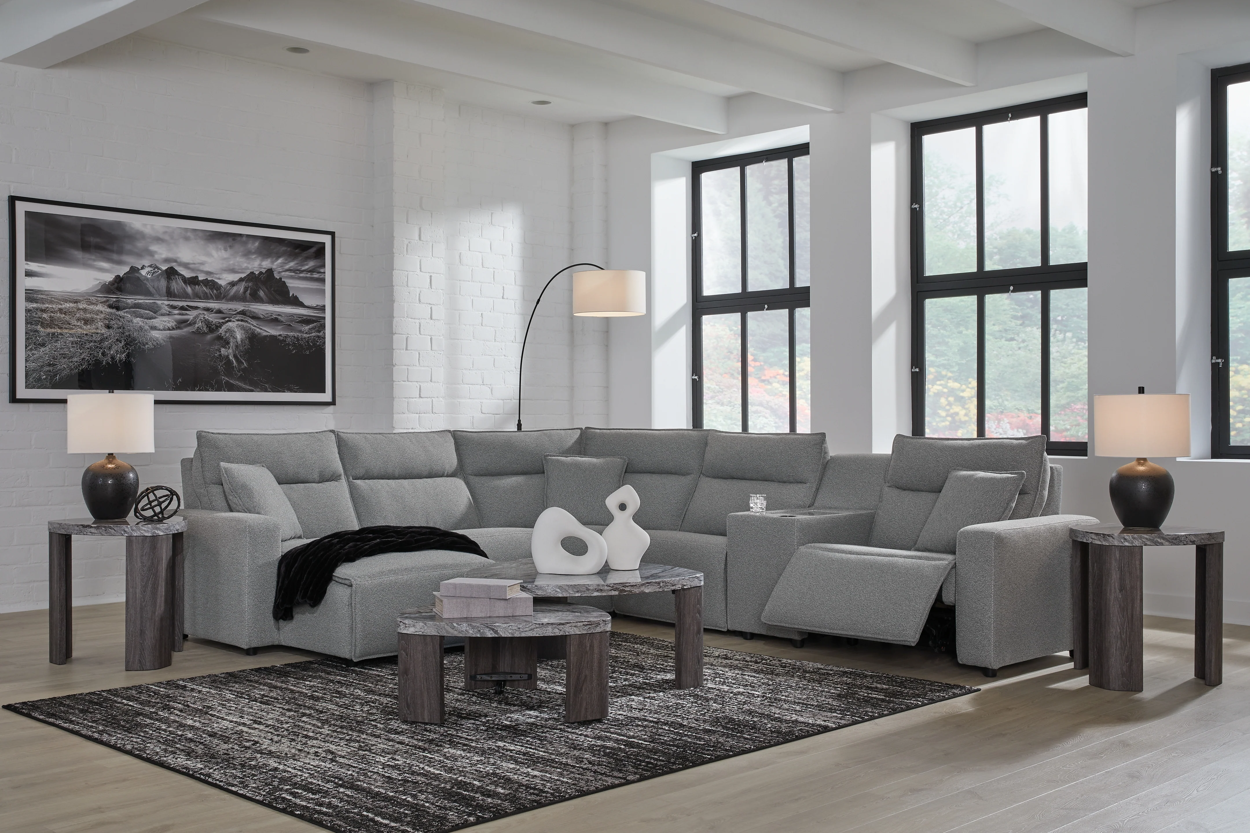 ModMax II Salt and Pepper Next-Gen Nuvella™ 6-Piece Power Reclining Sectional with Chaise - Image 3