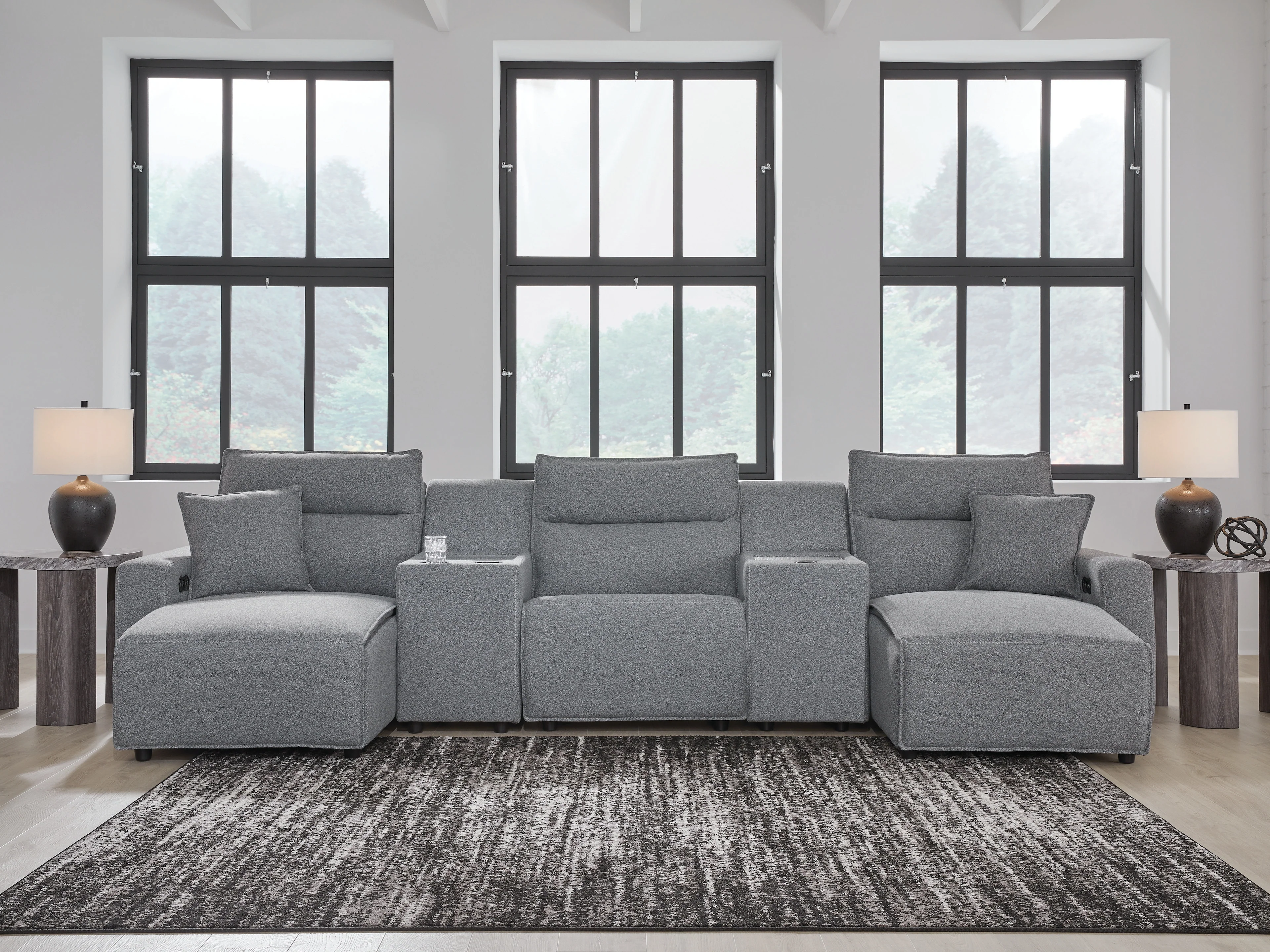 Modmax Salt and Pepper Next-Gen Nuvella™ 5-Piece Power Reclining Sectional with Chaise - Image 2