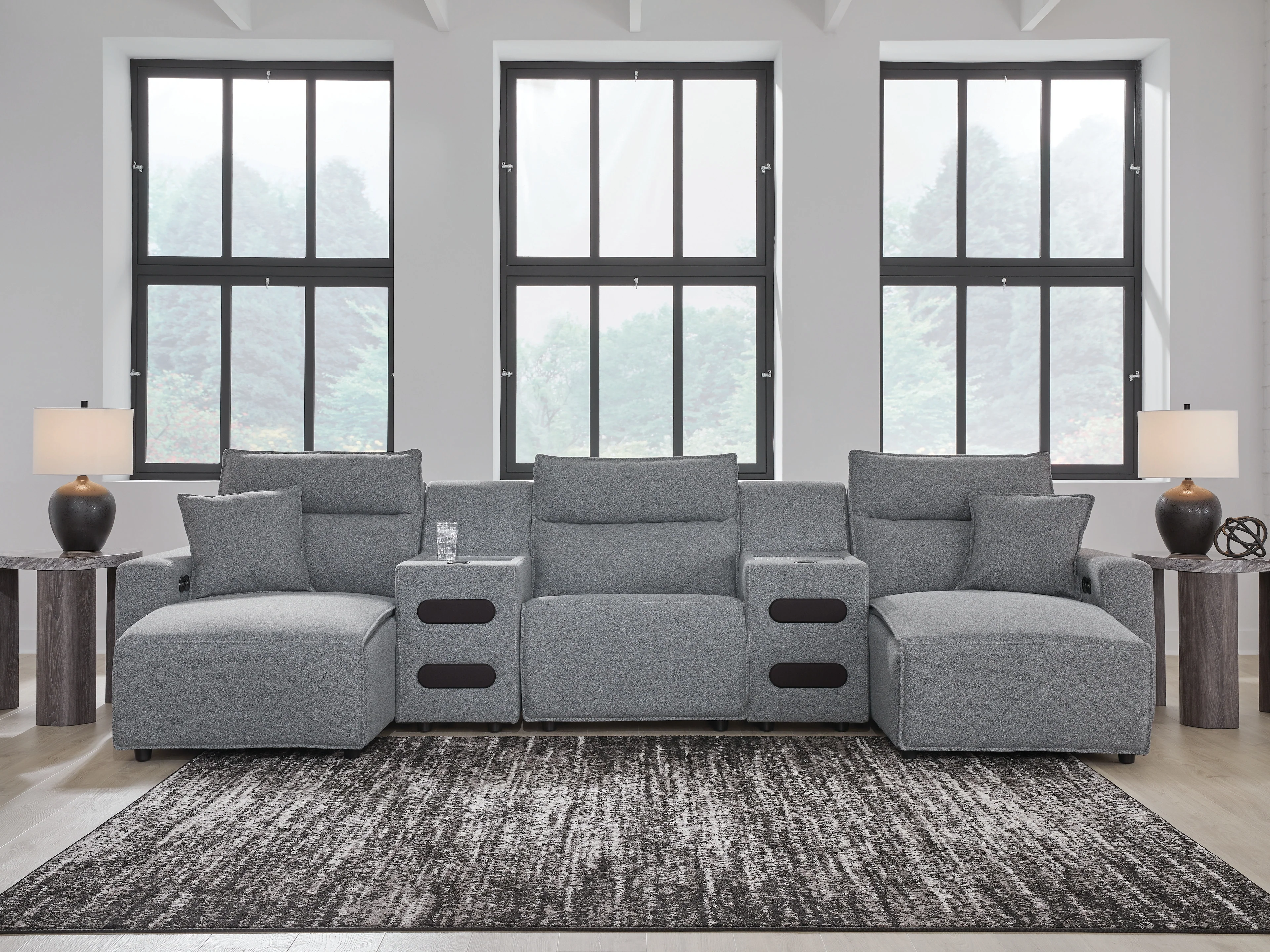 ModMax II Salt and Pepper Next-Gen Nuvella™ 5-Piece Power Reclining Sectional with Chaise - Image 2