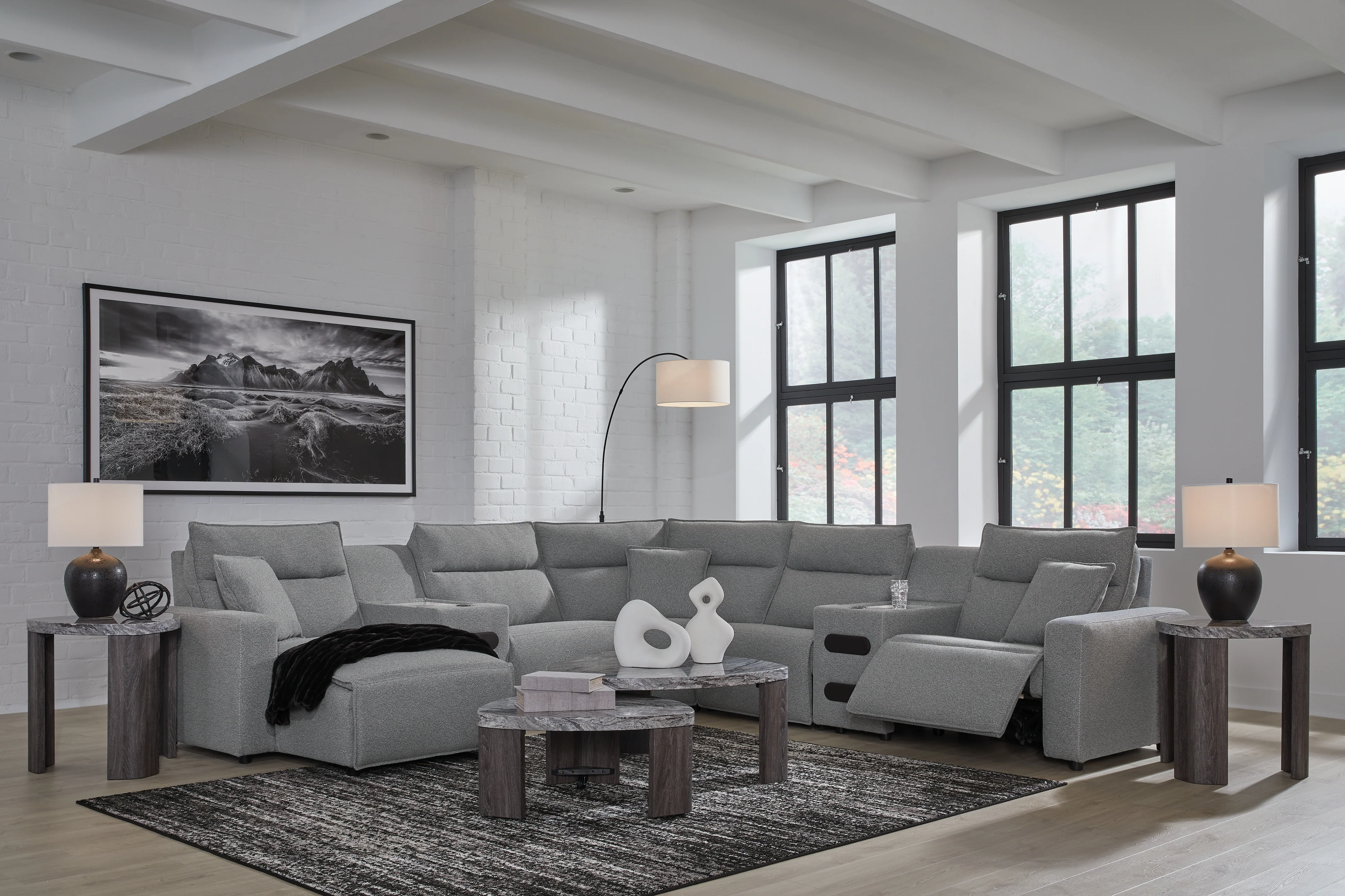 ModMax II Salt and Pepper Next-Gen Nuvella™ 7-Piece Power Reclining Sectional with Chaise - Image 3