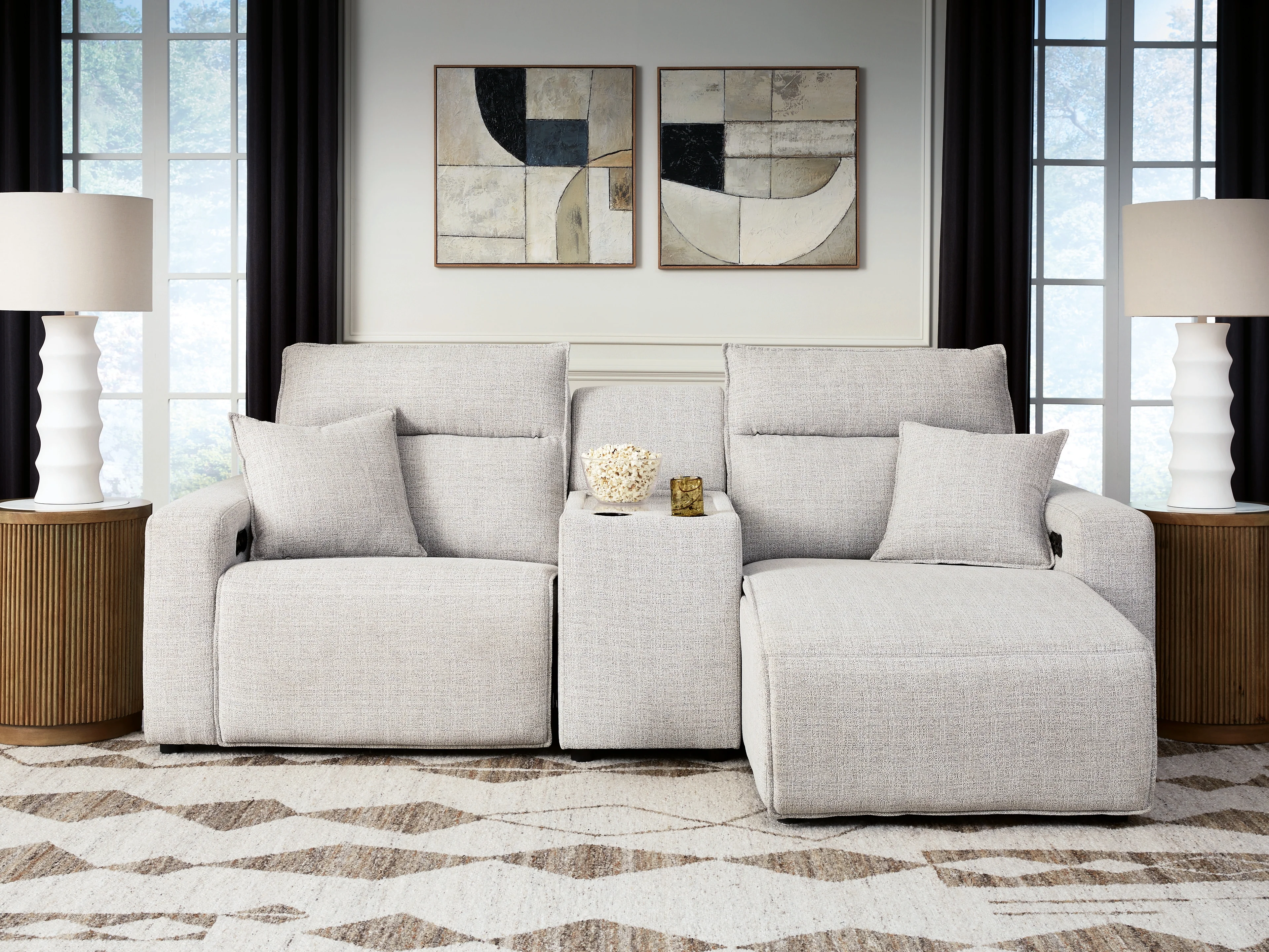 Modmax II Stone 3-Piece Power Reclining Sectional with Chaise and Console - Image 2