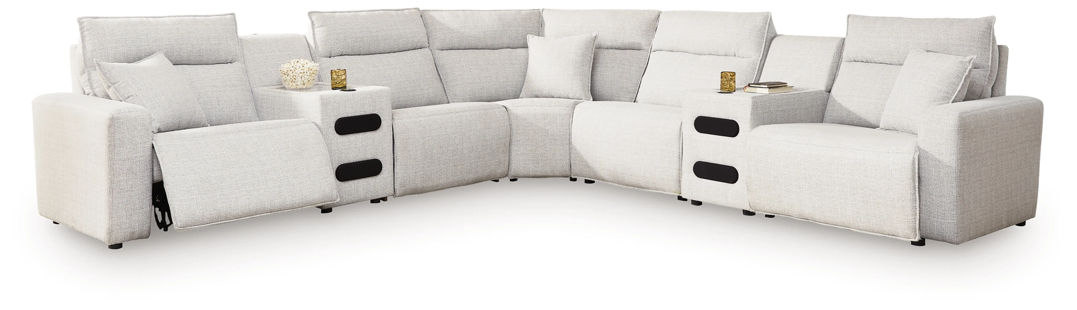Modmax II Stone 7-Piece Power Reclining Sectional with Audio Consoles - Image 2
