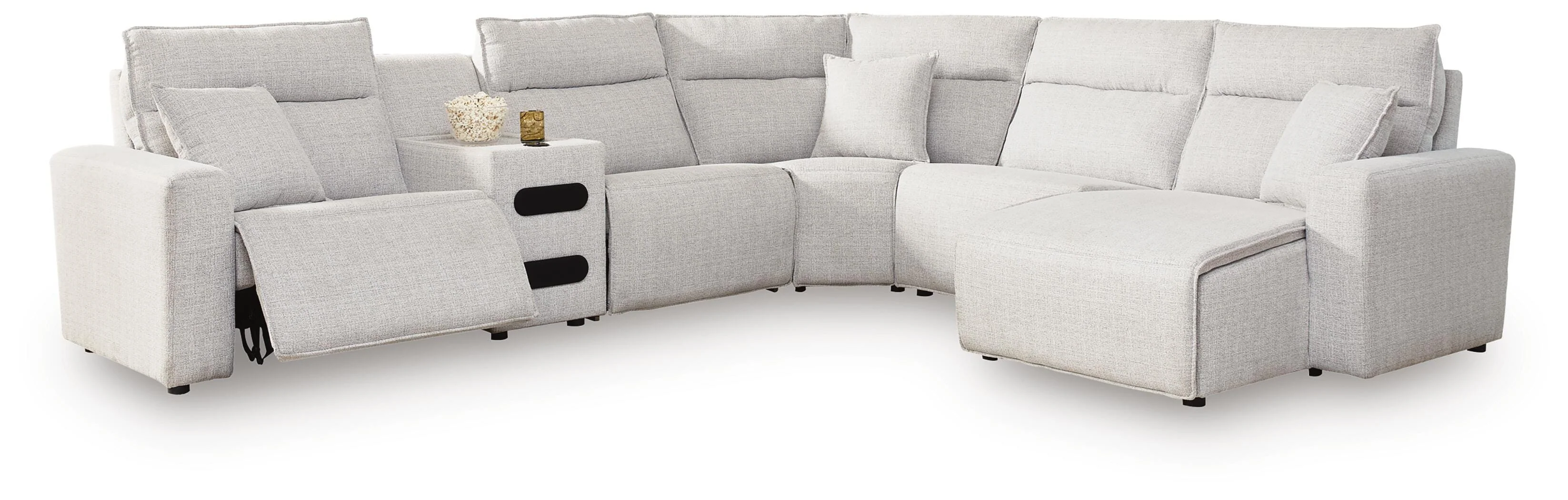 Modmax II Stone 6-Piece Reclining Sectional with Chaise and Audio Console - Image 2