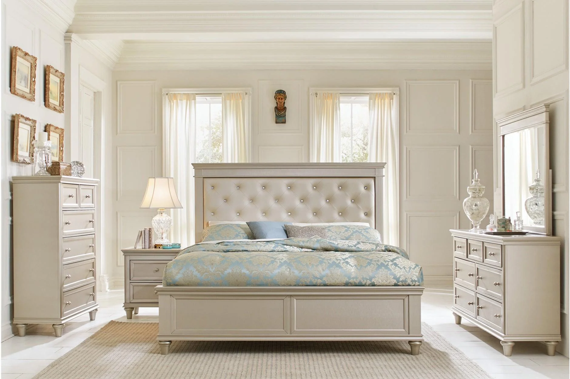 Celandine Silver Faux Leather Tufted Panel Bedroom Set - Image 1