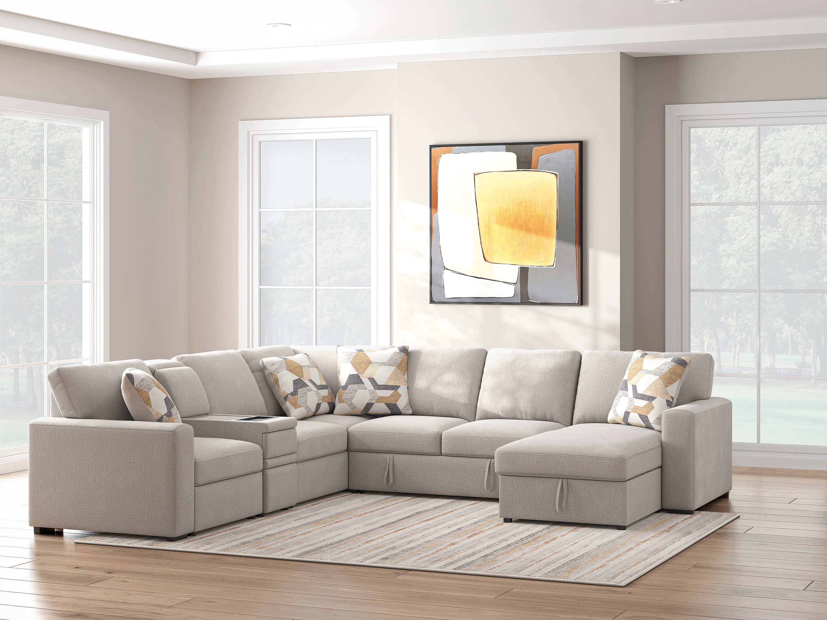 Higgesbee 5-Piece Sectional with Pop Up Sleeper and Chaise - Image 2